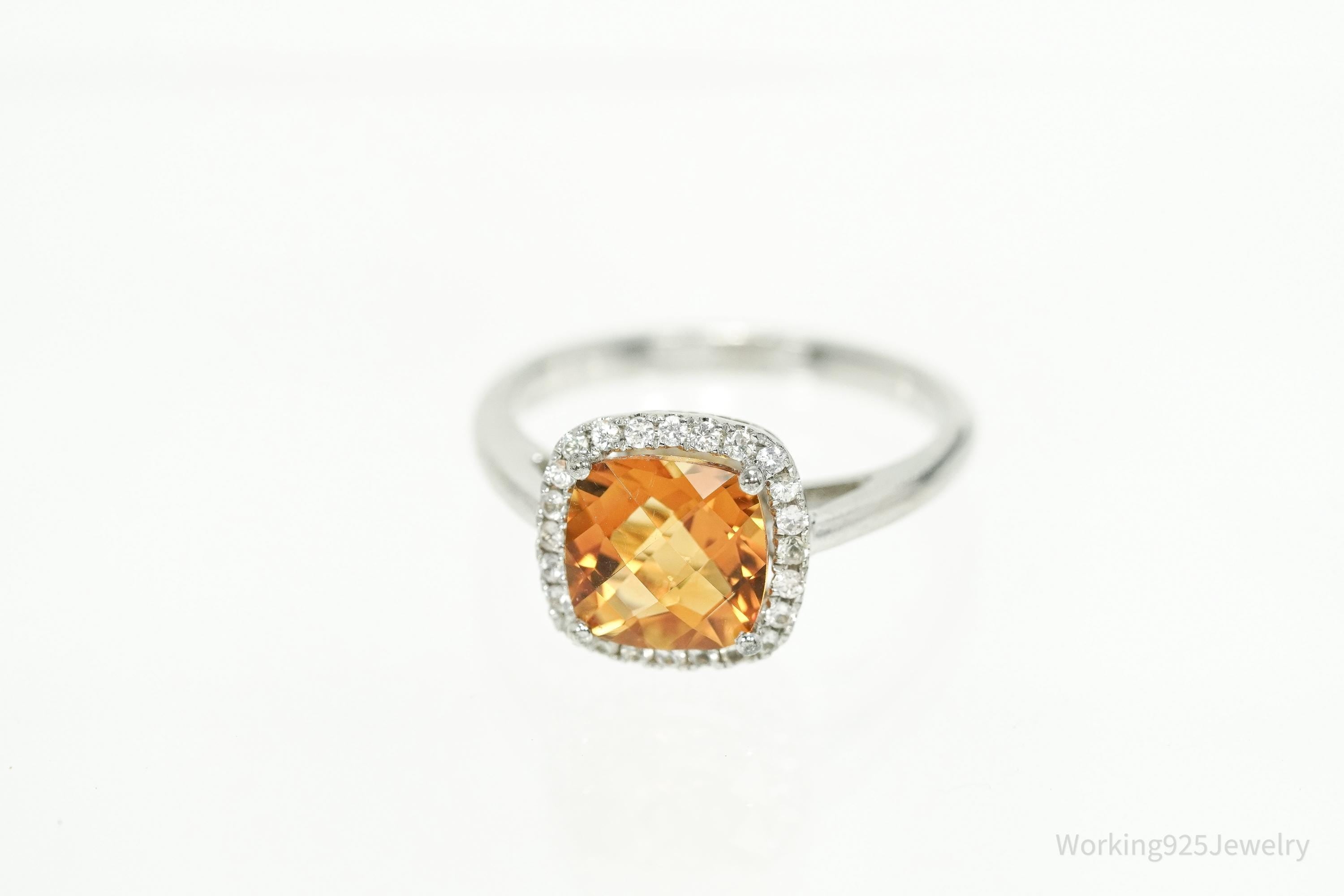 Vintage Citrine & Cubic Zirconia Sterling Silver Ring Size 7