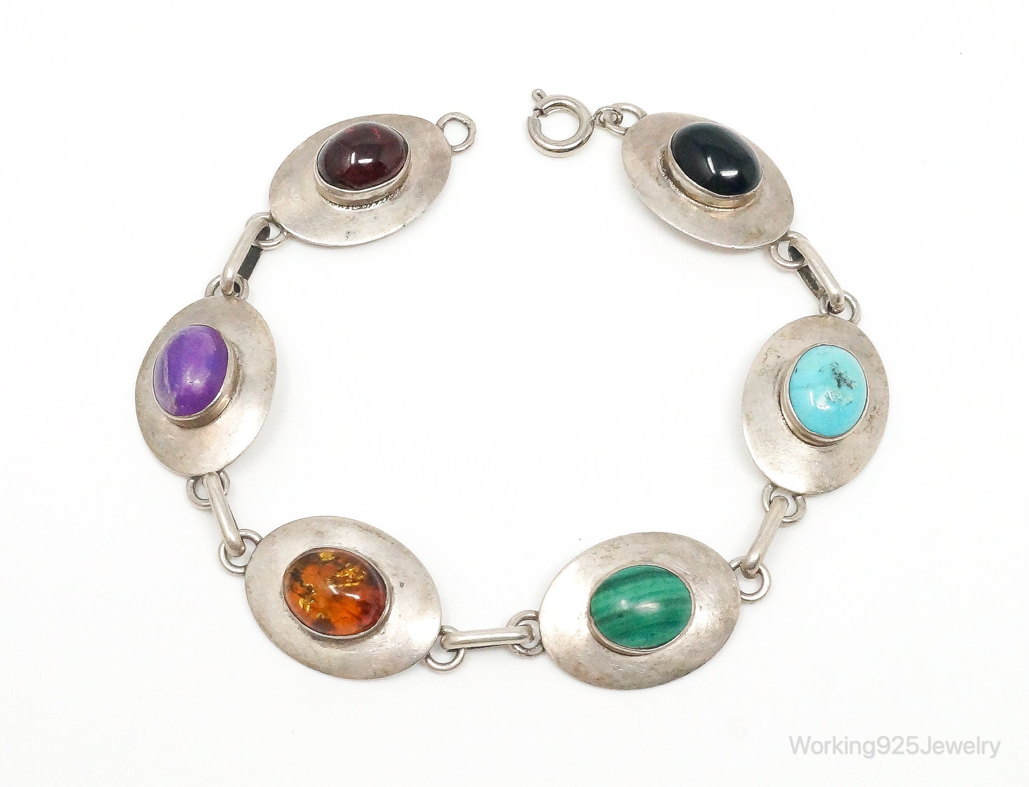 Vintage Multi Gem Sterling Silver Bracelet