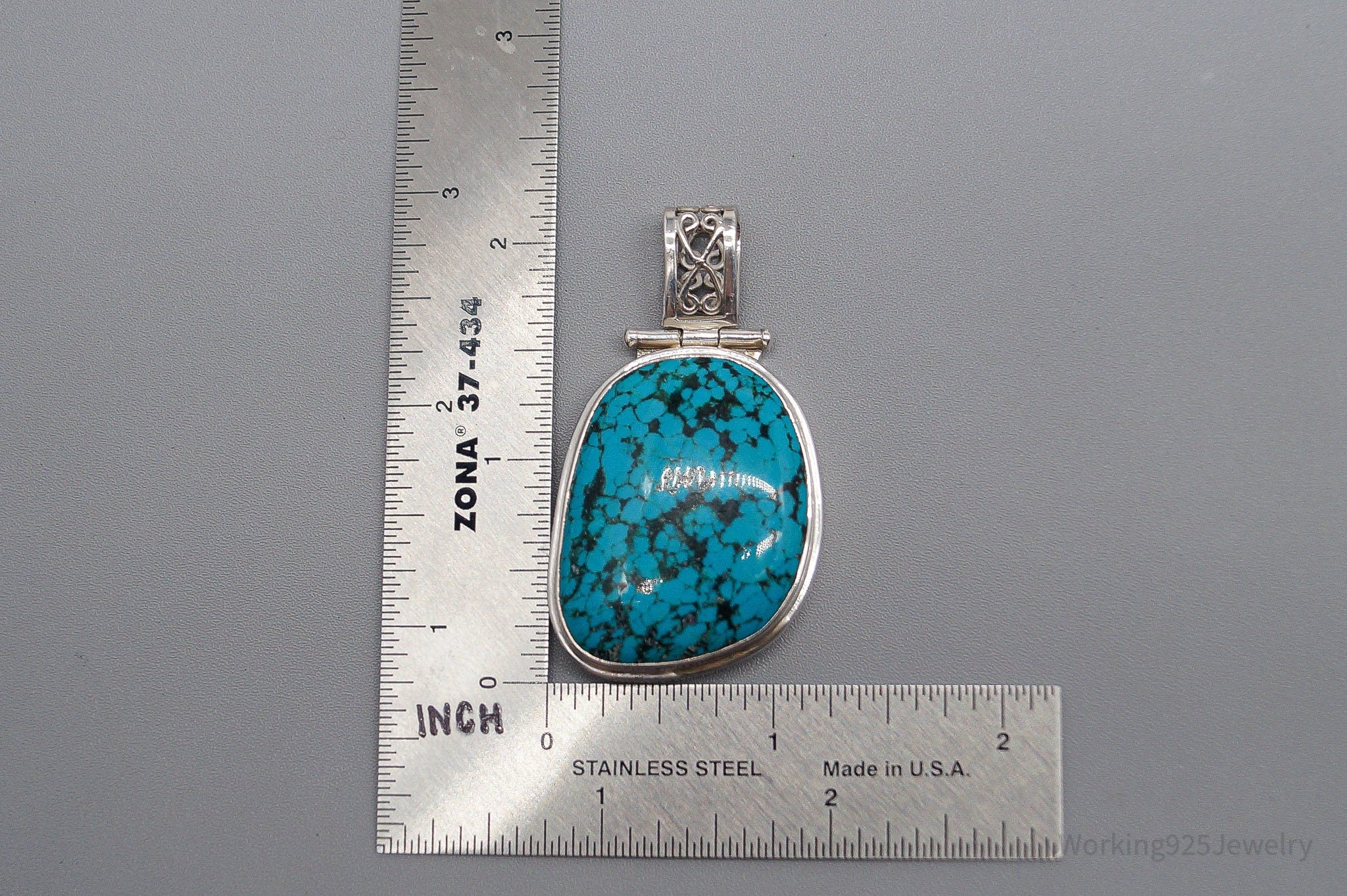 Large Vintage Blue Turquoise Sterling Silver Pendant