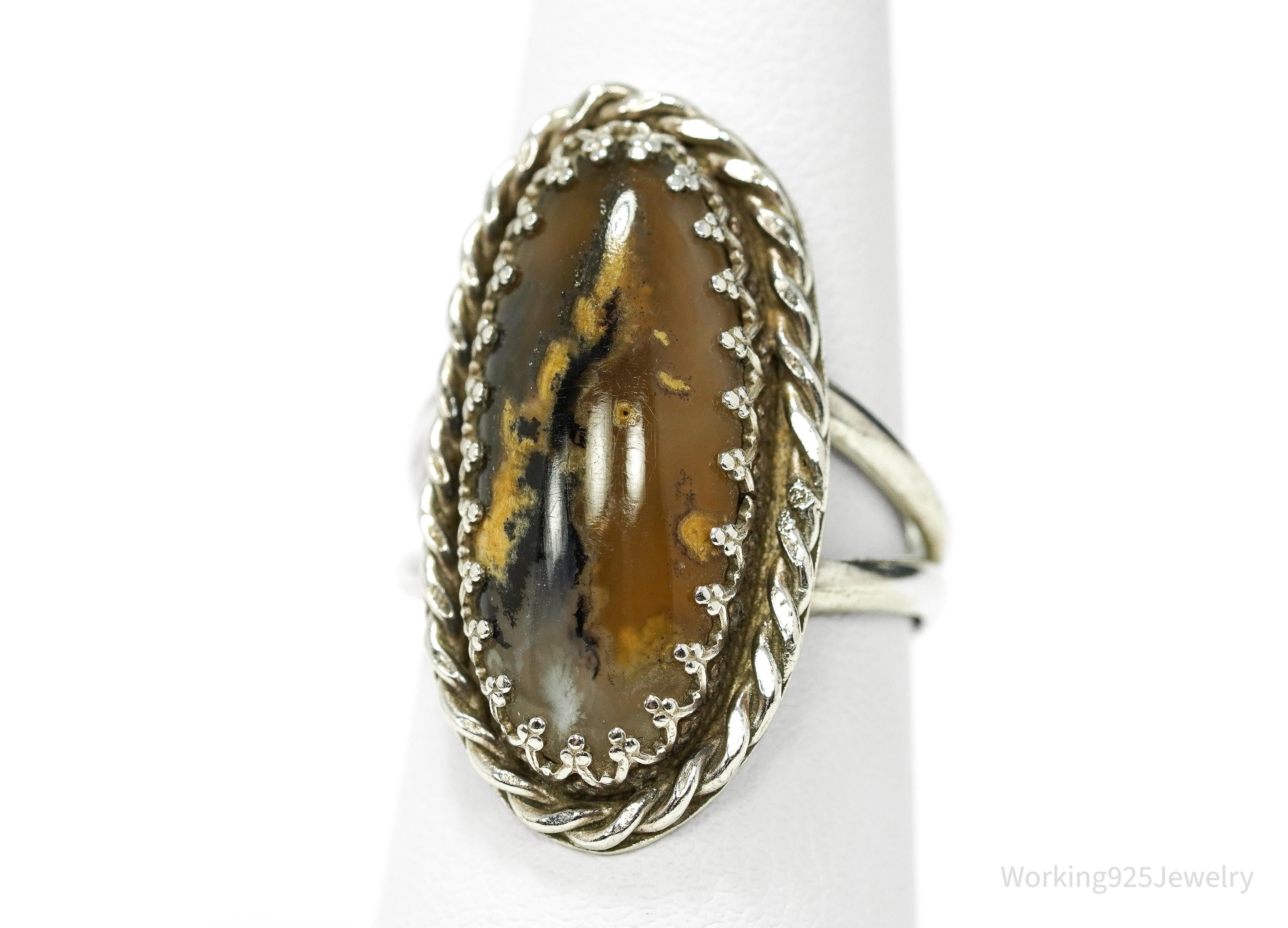 Vintage Handmade Native American Agate Sterling Silver Ring - SZ 8