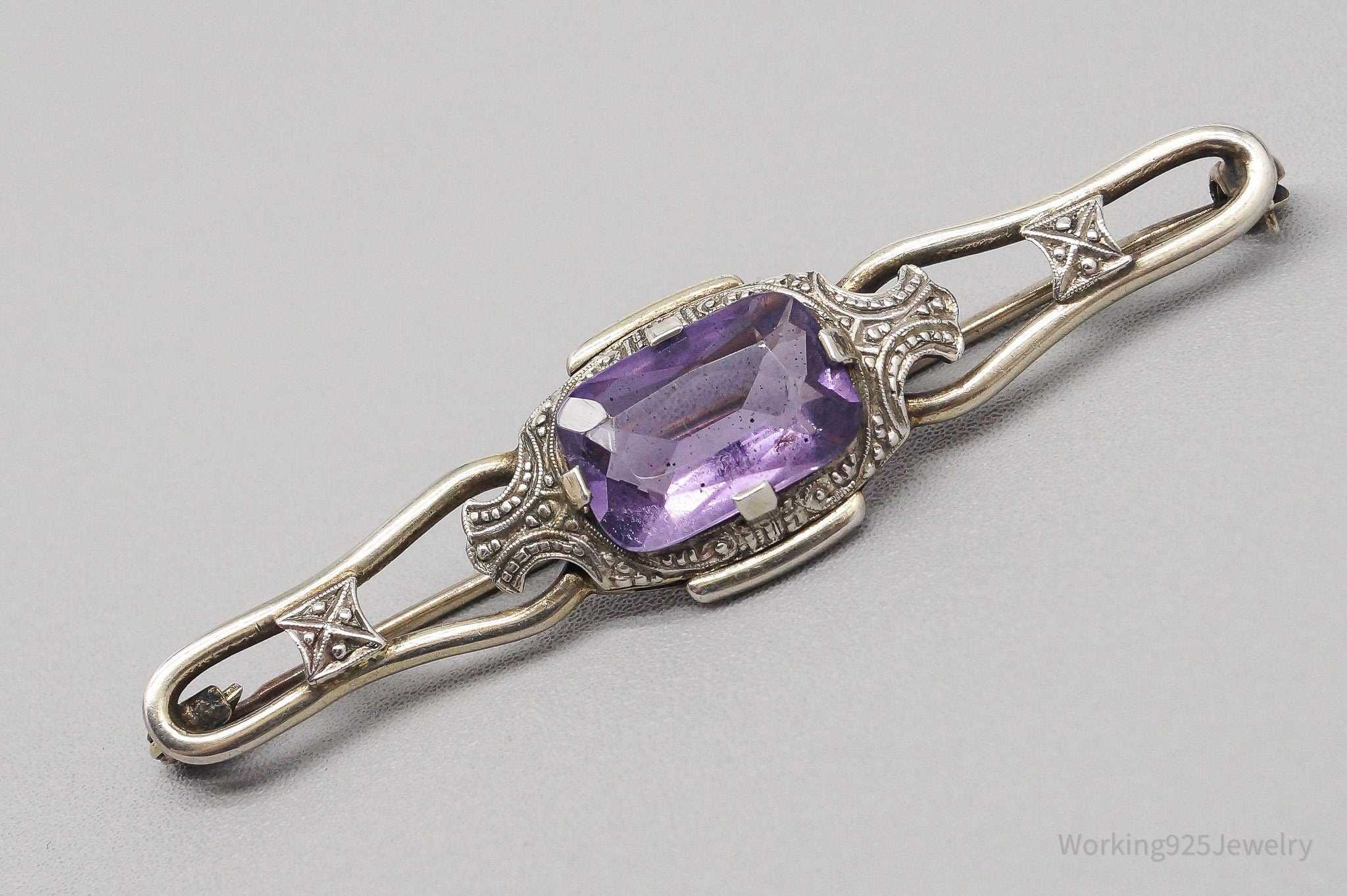 Antique Amethyst 835 Silver Pin Brooch