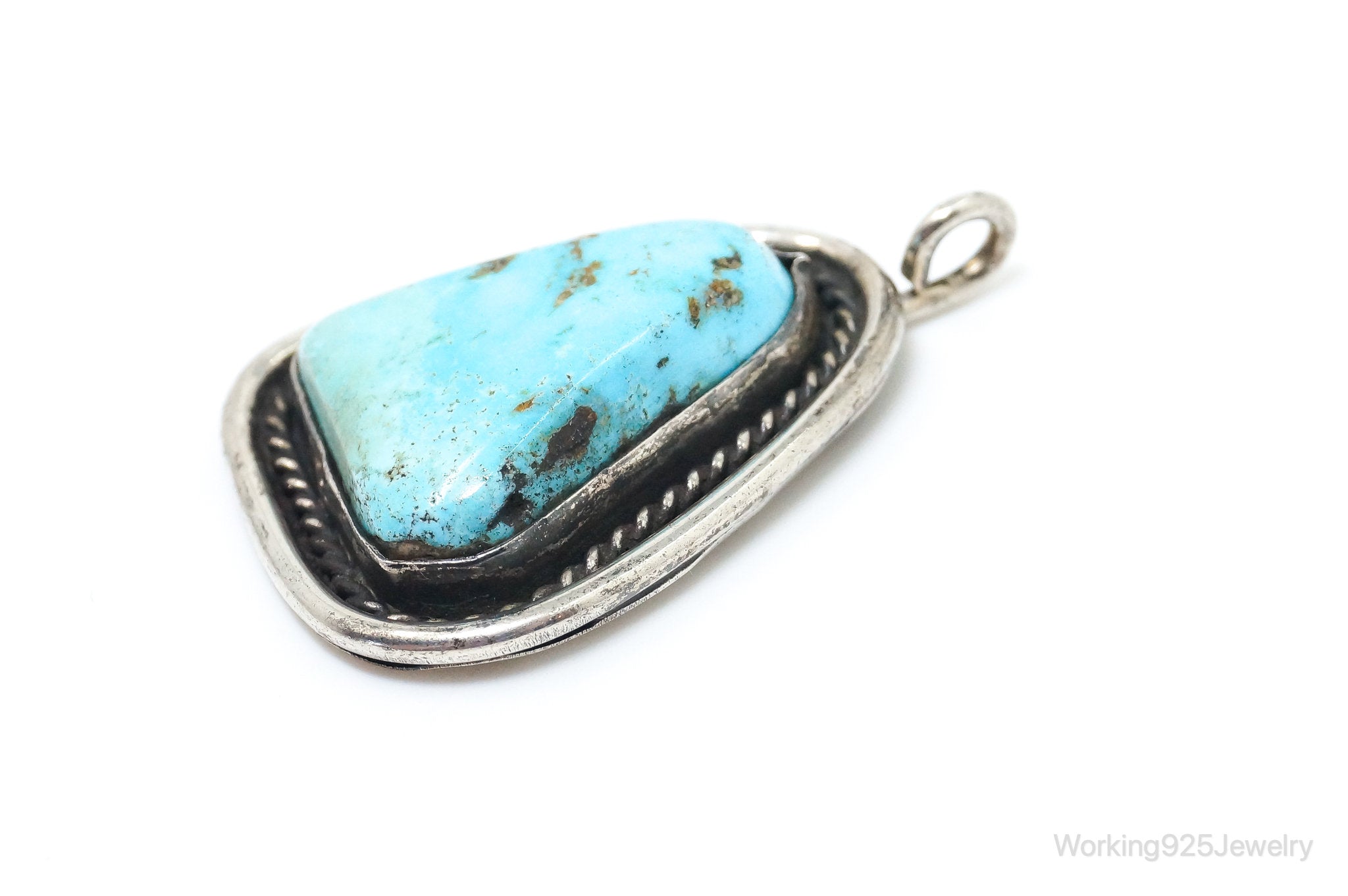 Vintage Native American Unsigned Turquoise Sterling Silver Pendant