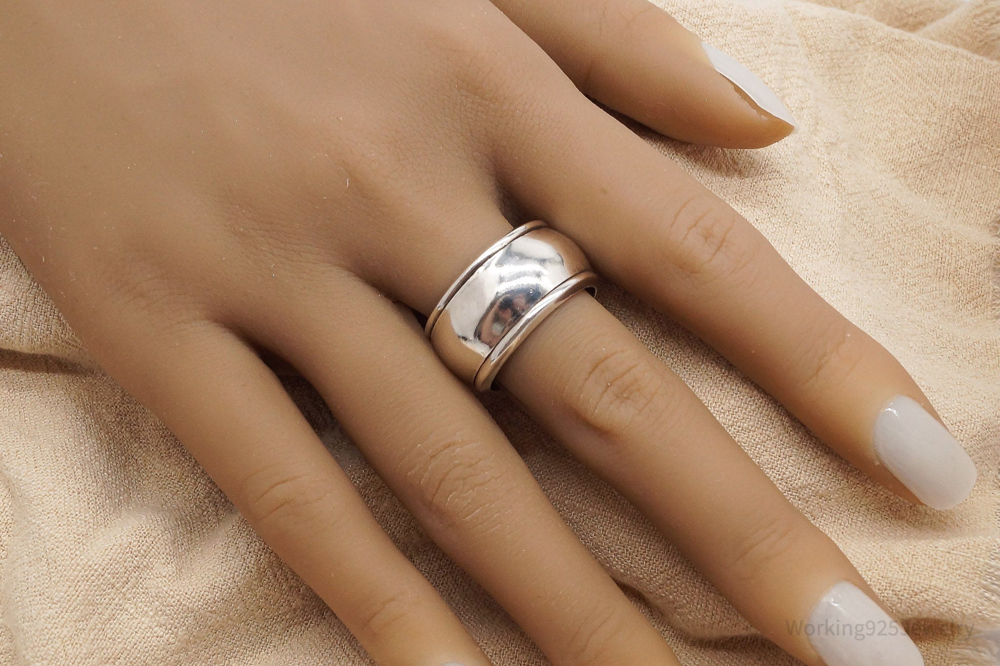 Vintage Wide Sterling Silver Spinner Band Ring - Size 10