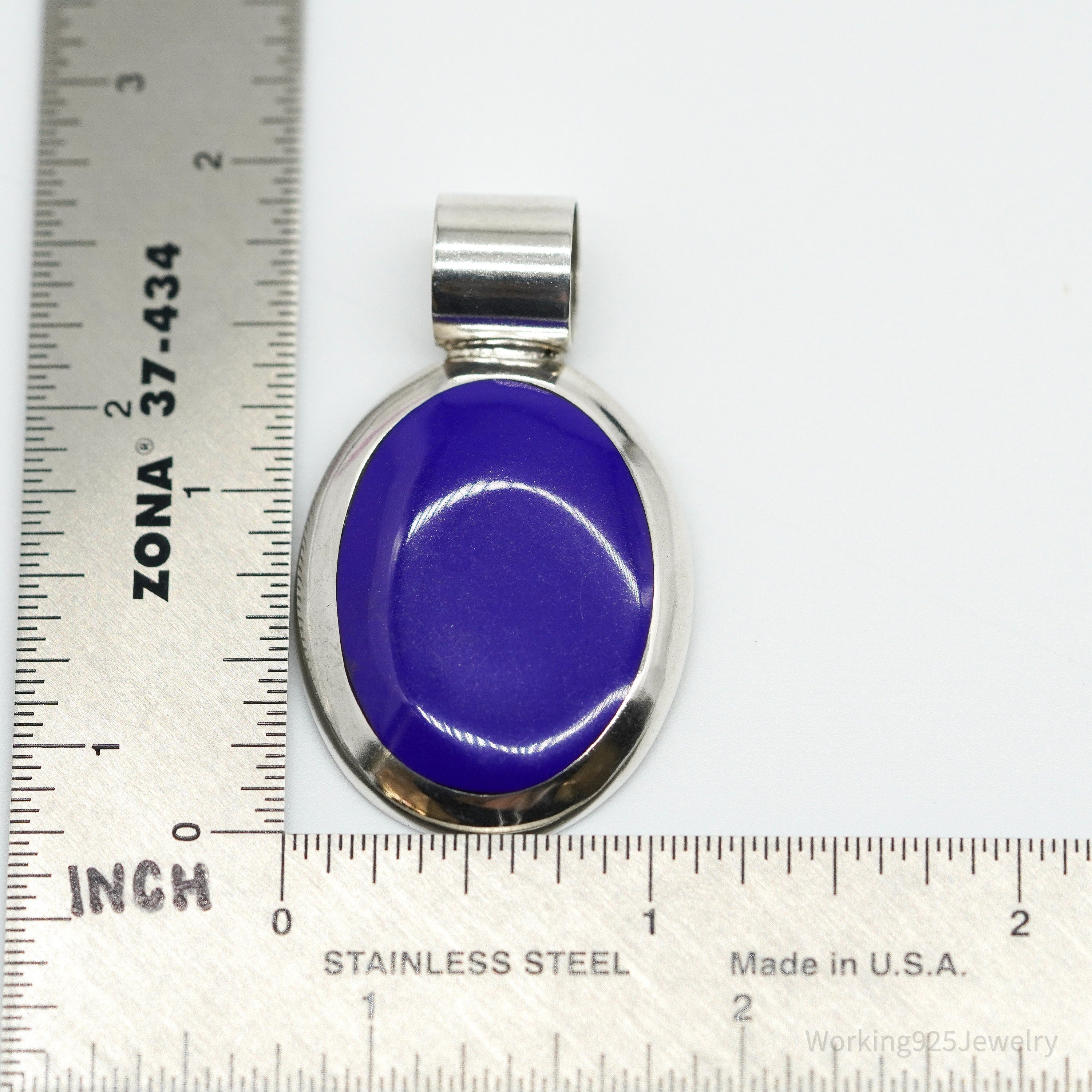 Vintage Large Mexico Modernist Blue Onyx Sterling Silver Pendant