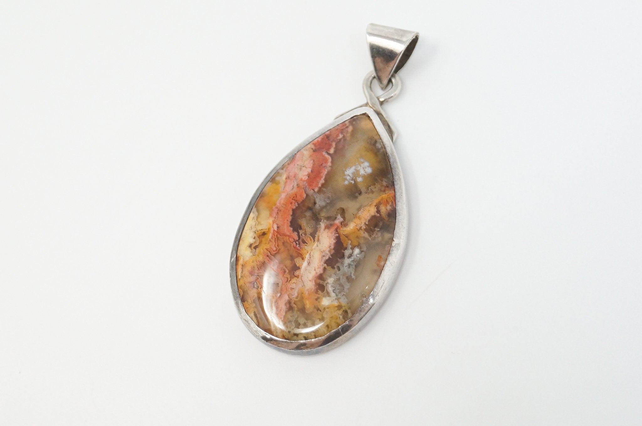 Vintage Plume Agate Sterling Silver Necklace Pendant