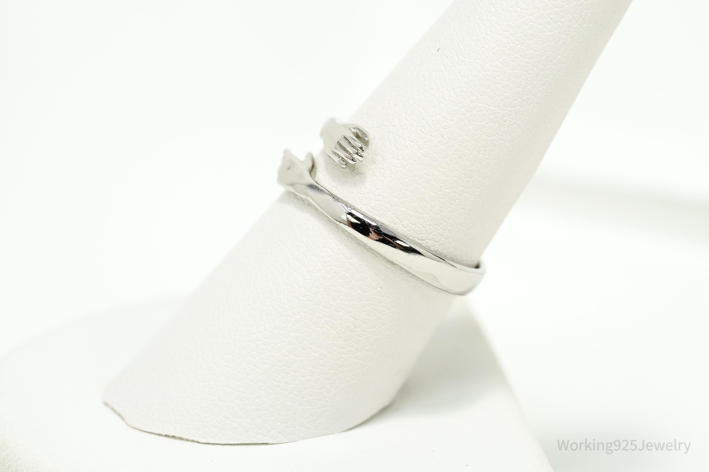 Vintage Hugging Hands Sterling Silver Wrap Ring - Size 8 Adjustable
