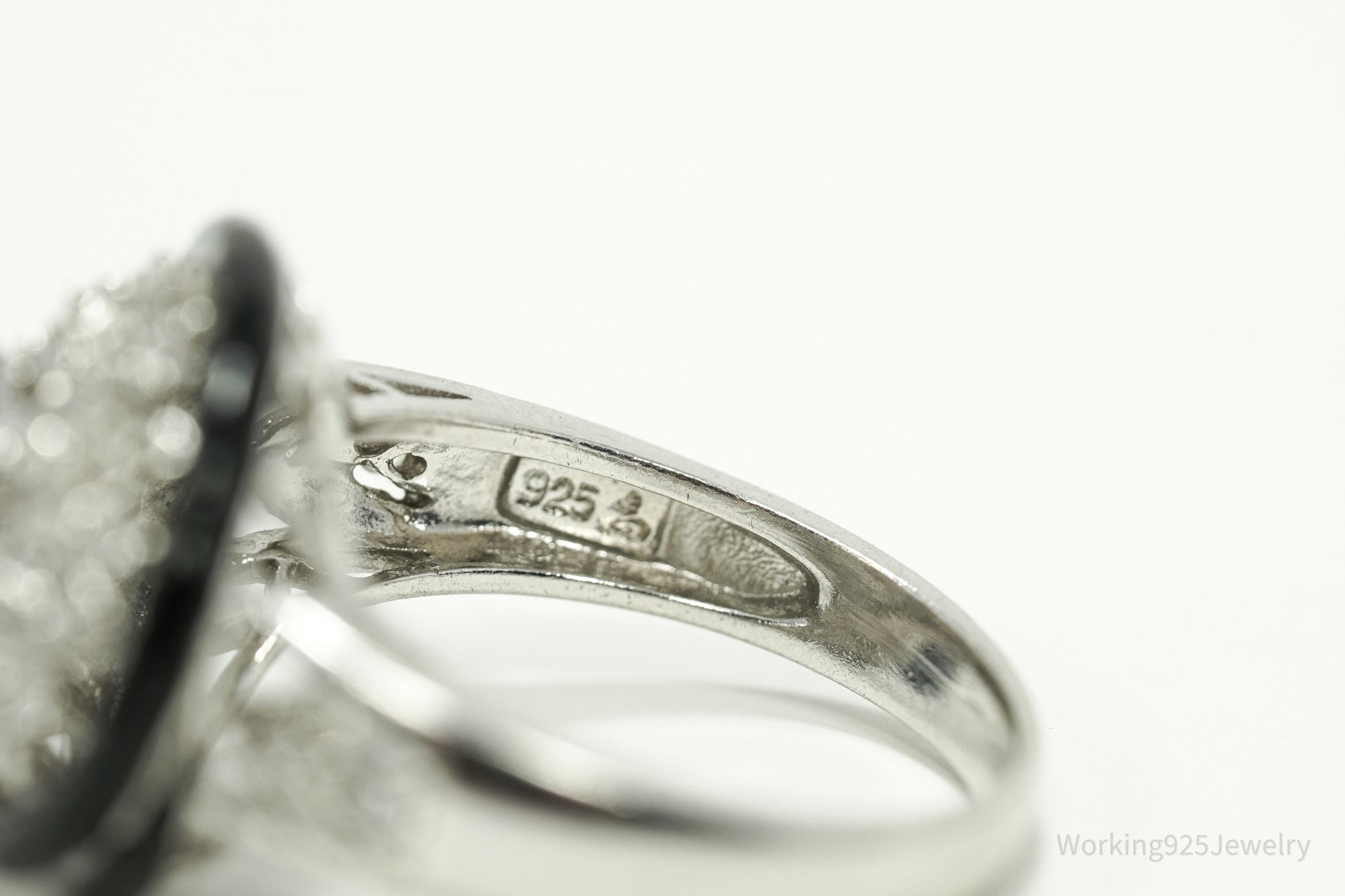 Vintage Designer Cubic Zirconia & Enamel Spiral Sterling Silver Ring - Size 9