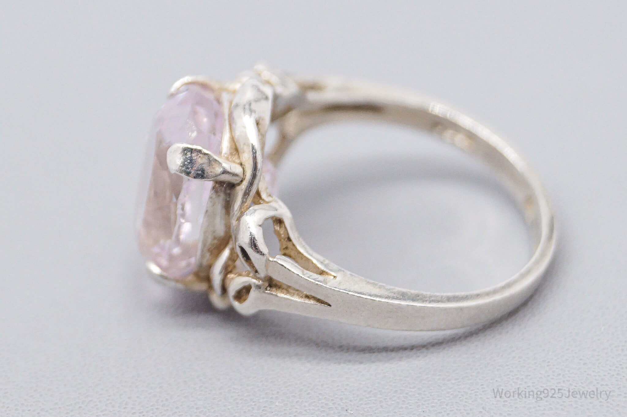 Vintage Large Pink Amethyst Sterling Silver Ring - Size 4.75