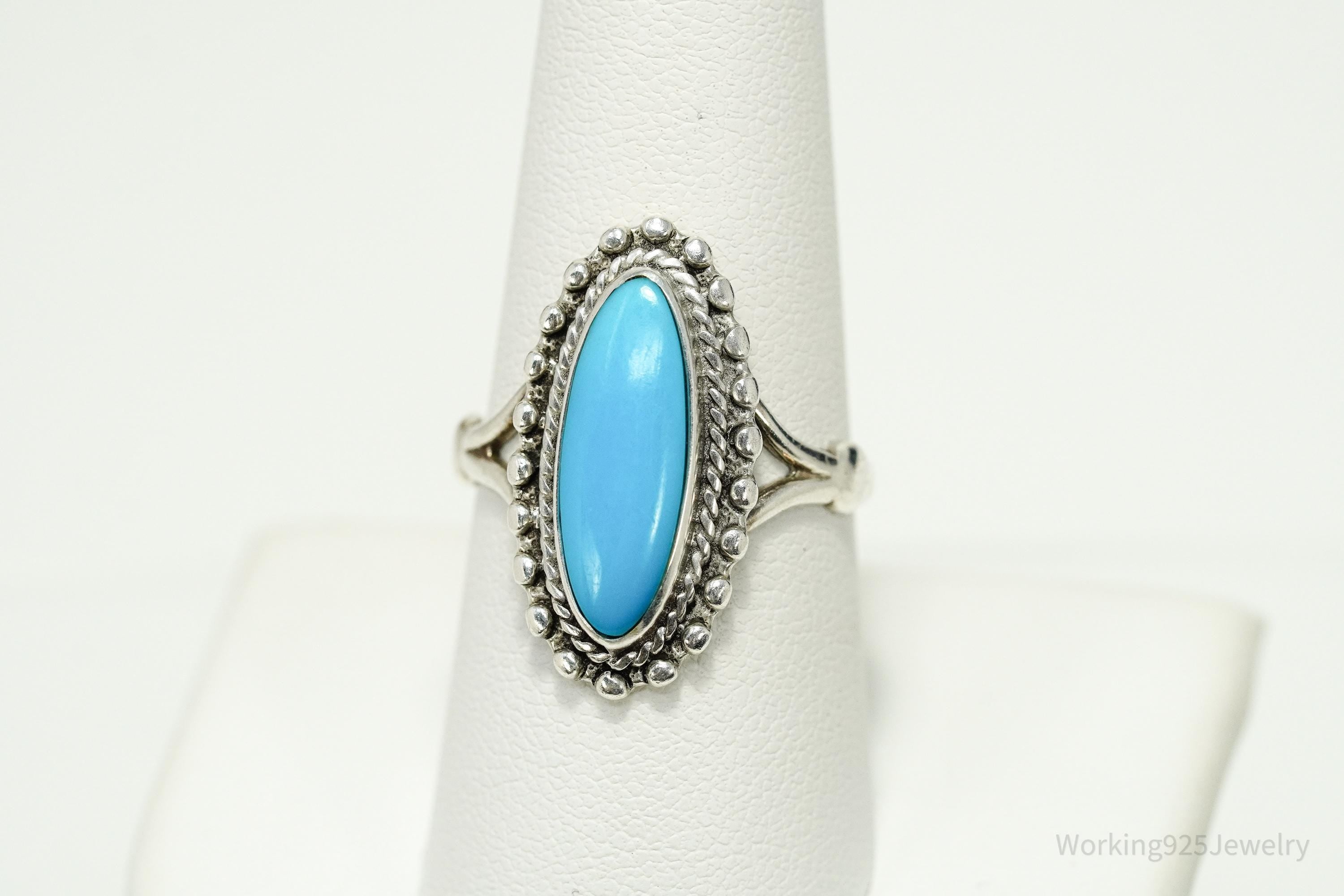 Vintage 1984 Southwestern Style Turquoise Sterling Silver Ring - Size 8.5