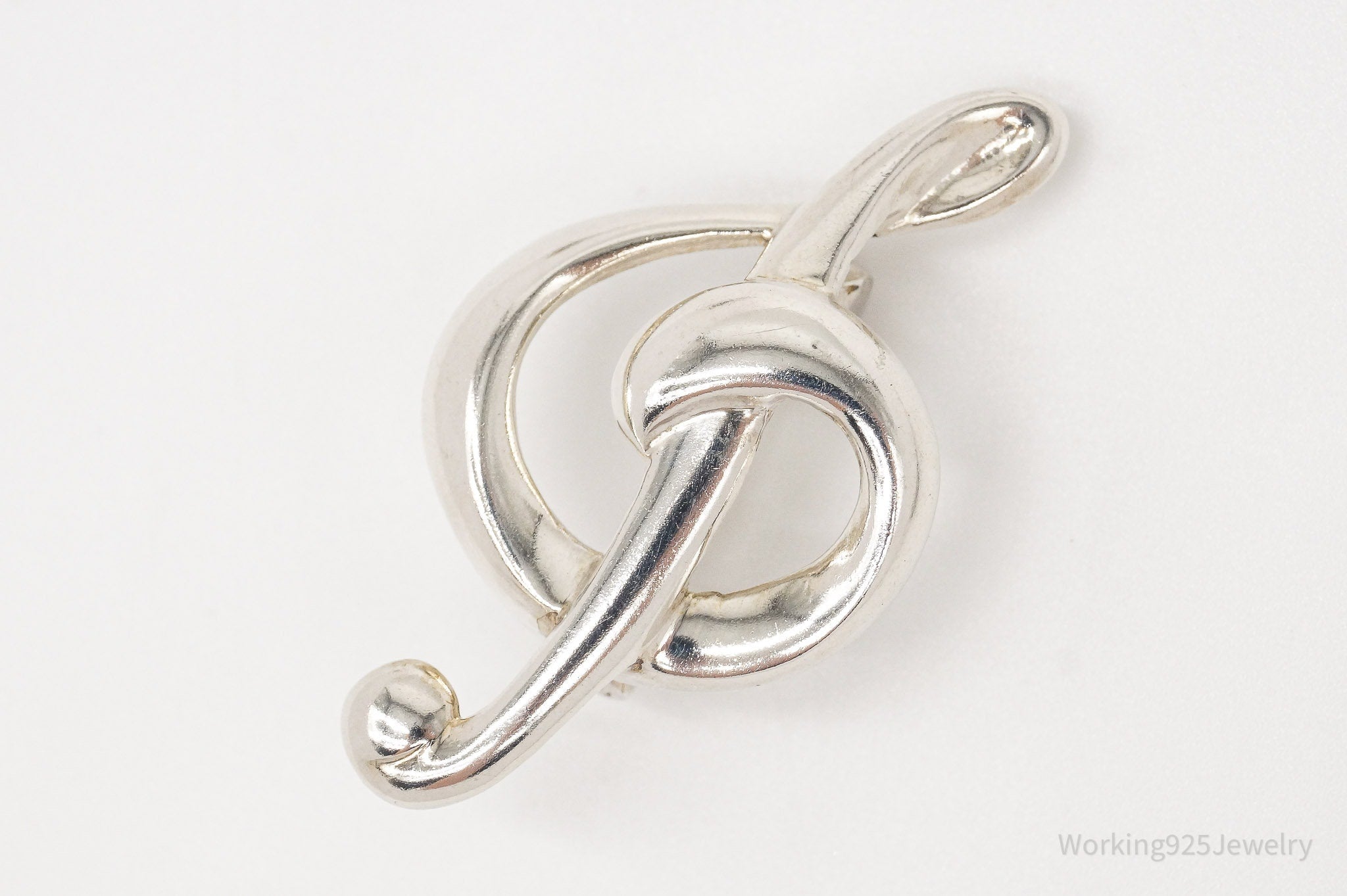 Vintage Treble Clef Music Note Sterling Silver Brooch Pin