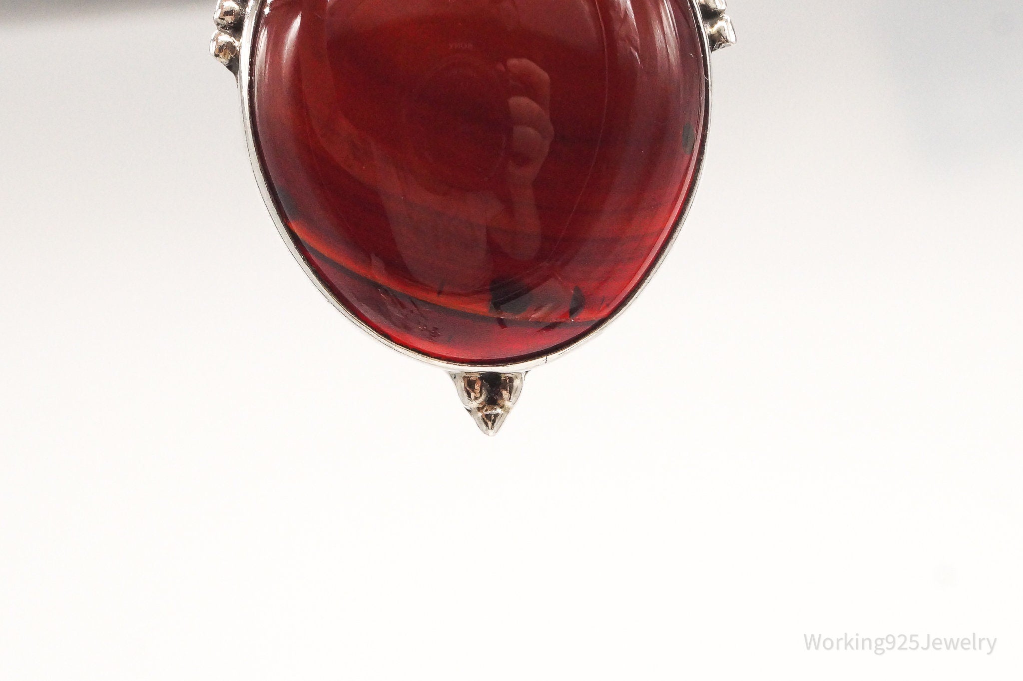 Vintage Large Red Agate Sterling Silver Pendant