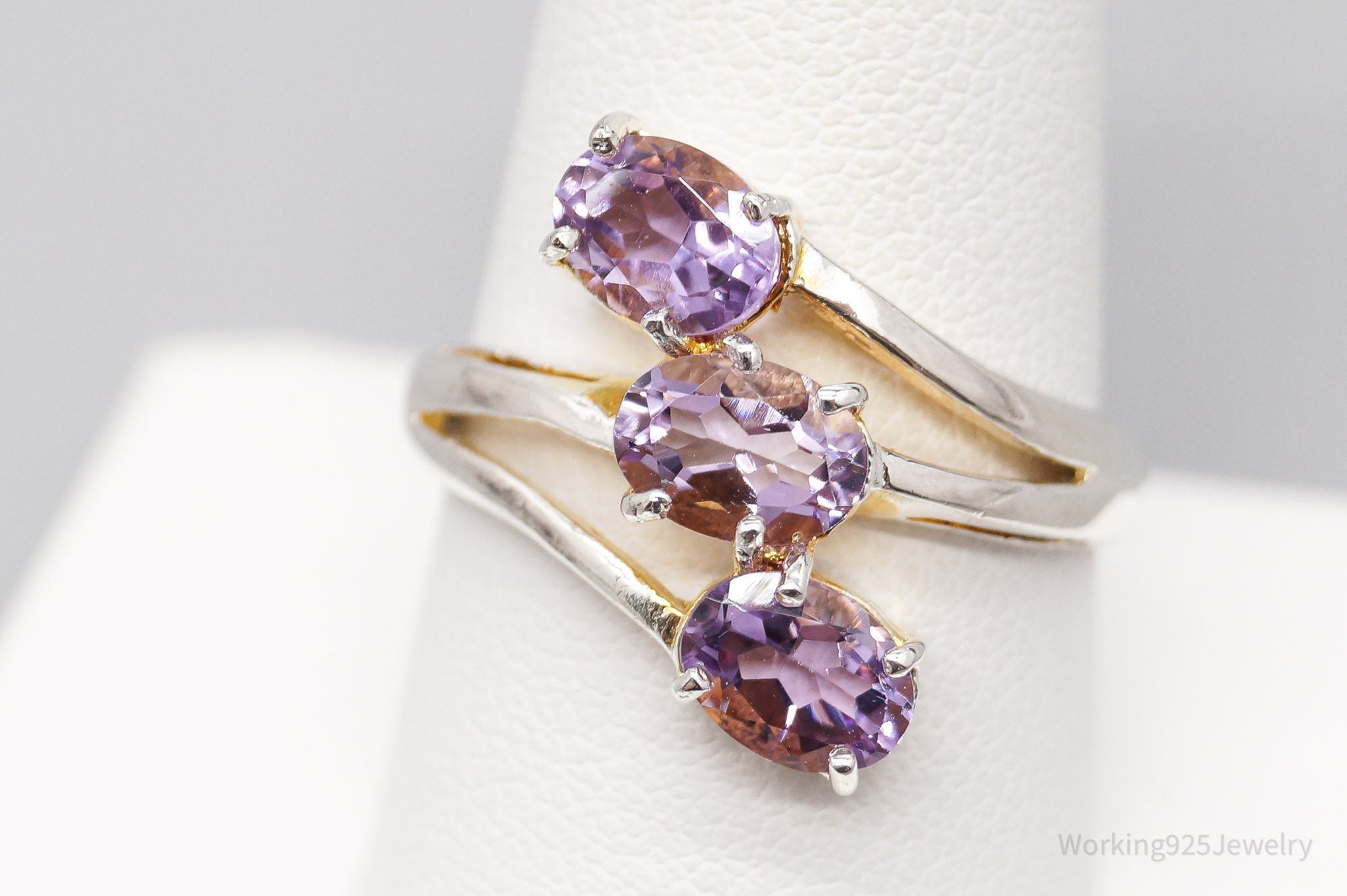 Vintage Amethyst Gold Washed Sterling Silver Ring - Size 9.75