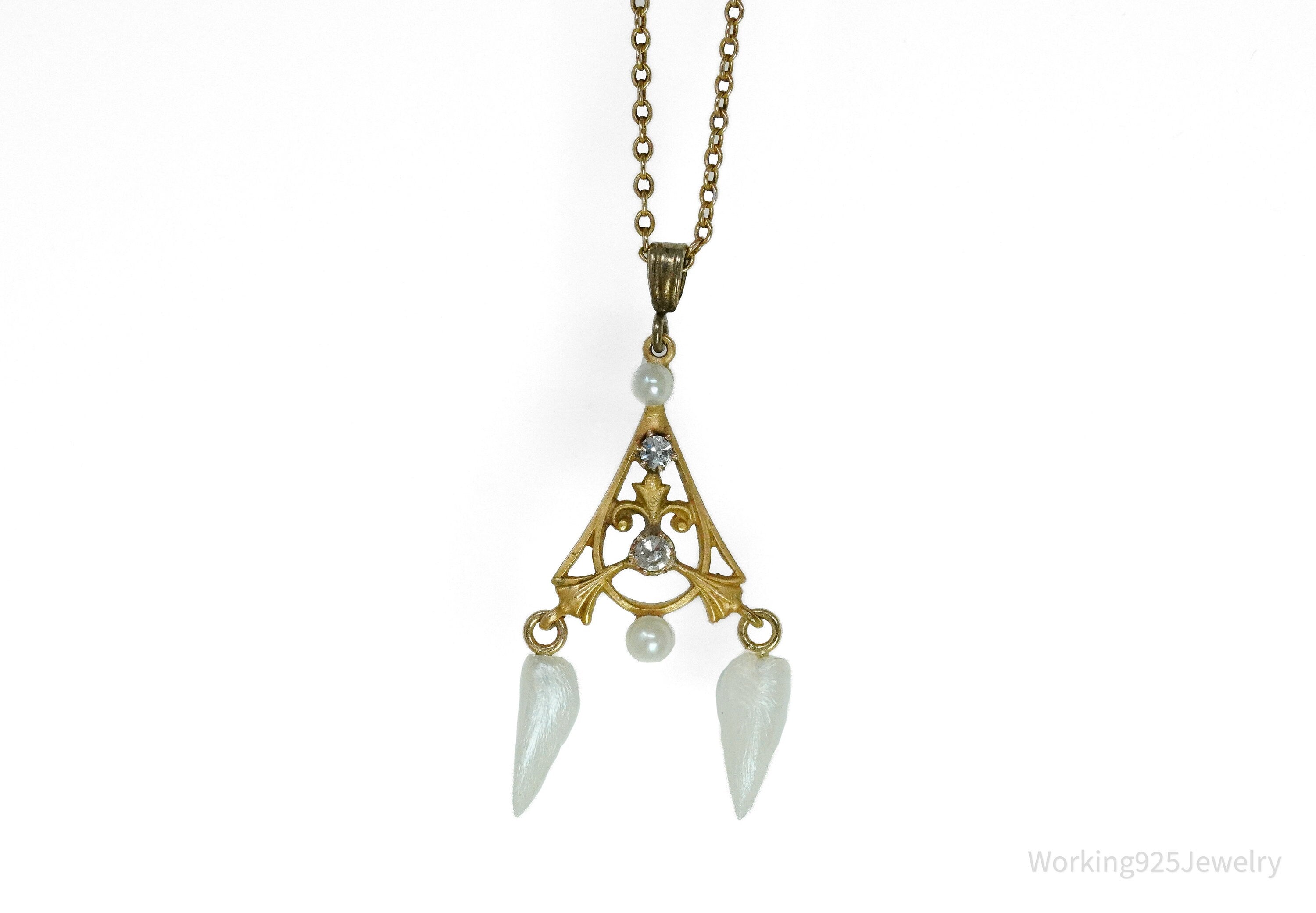 14K Yellow Gold, Pearl & Diamond Pendant Necklace