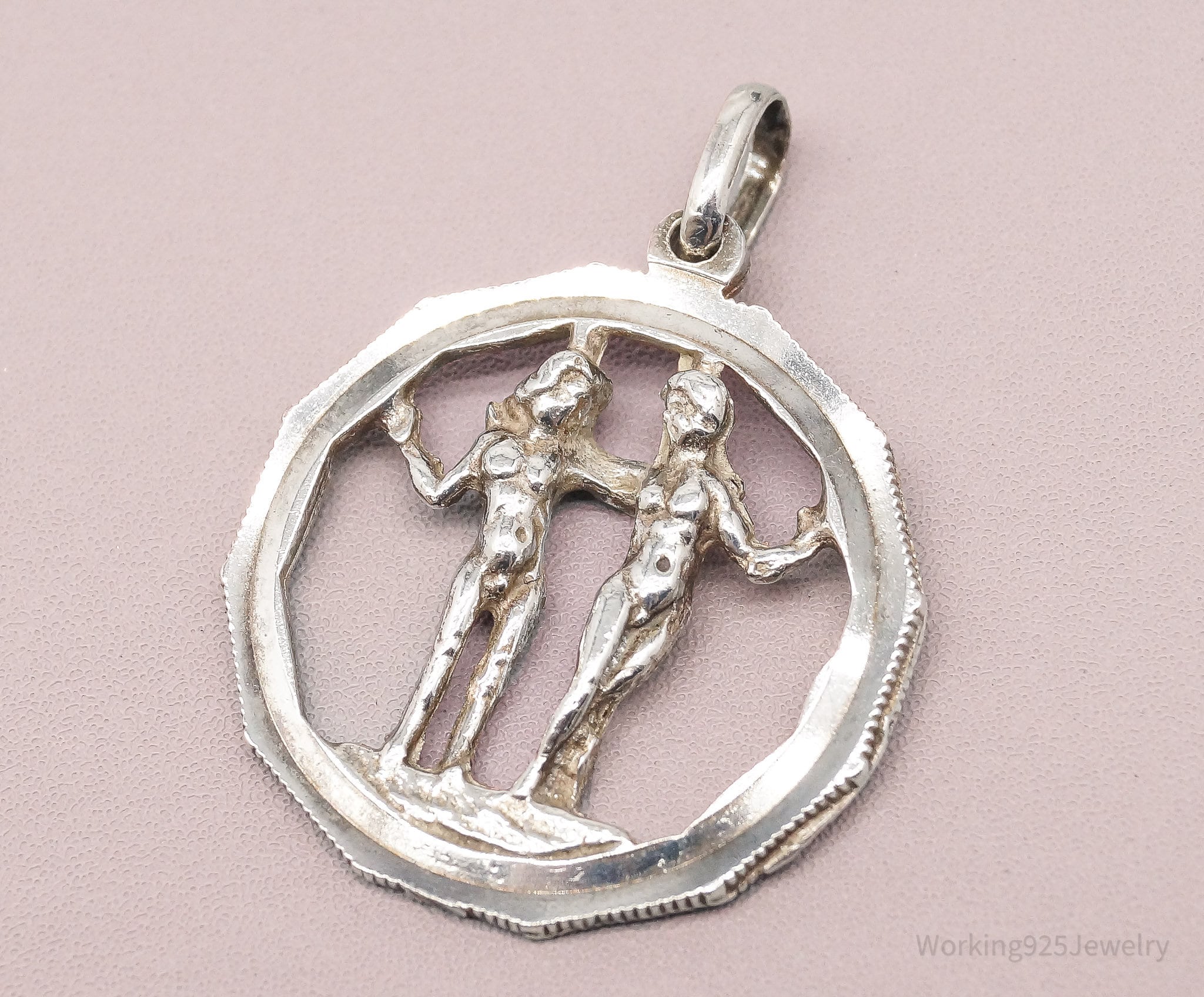 Vintage Gemini Sign Cut Out Silver Pendant