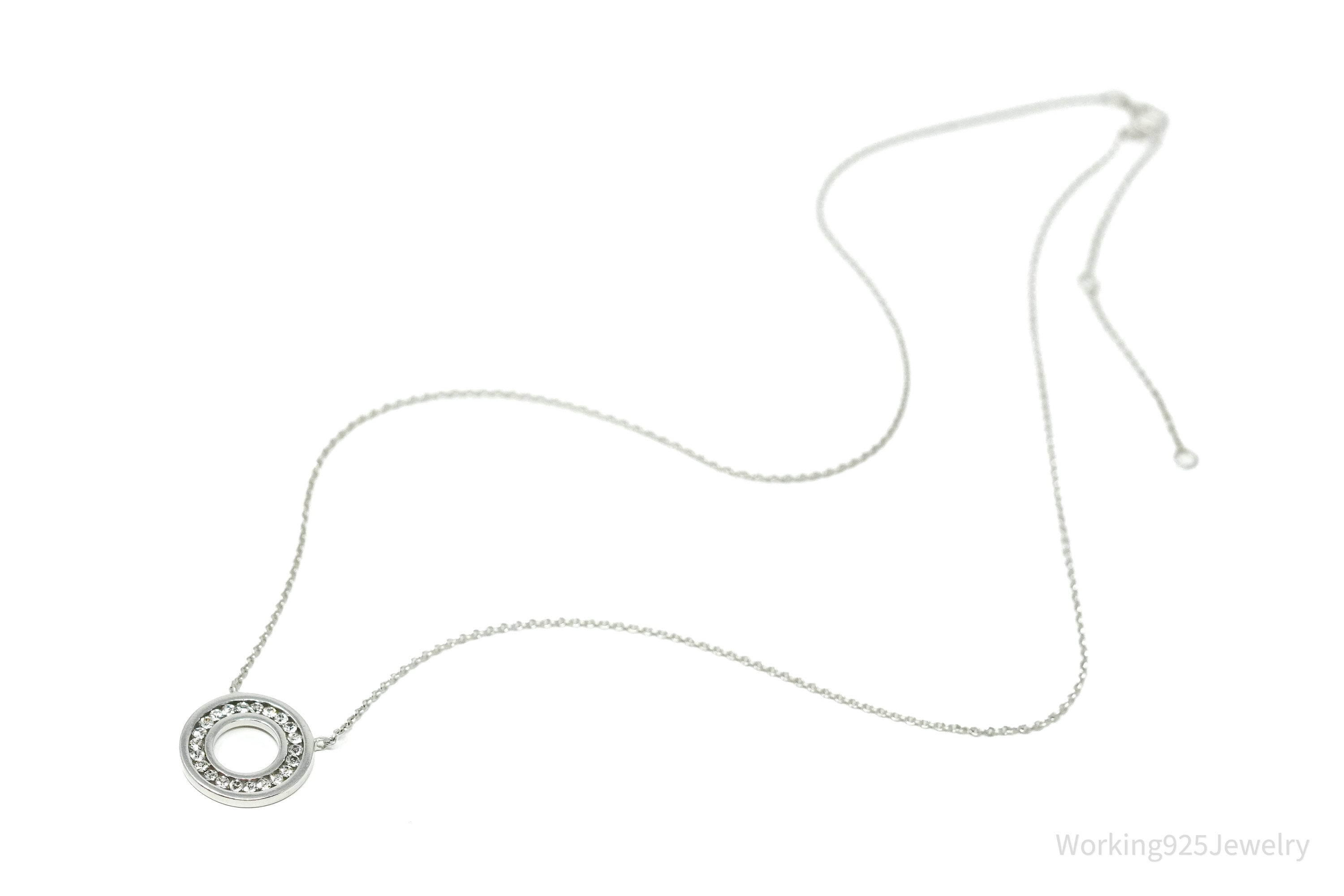 Vintage Cubic Zirconia Halo Sterling Silver Necklace 18"