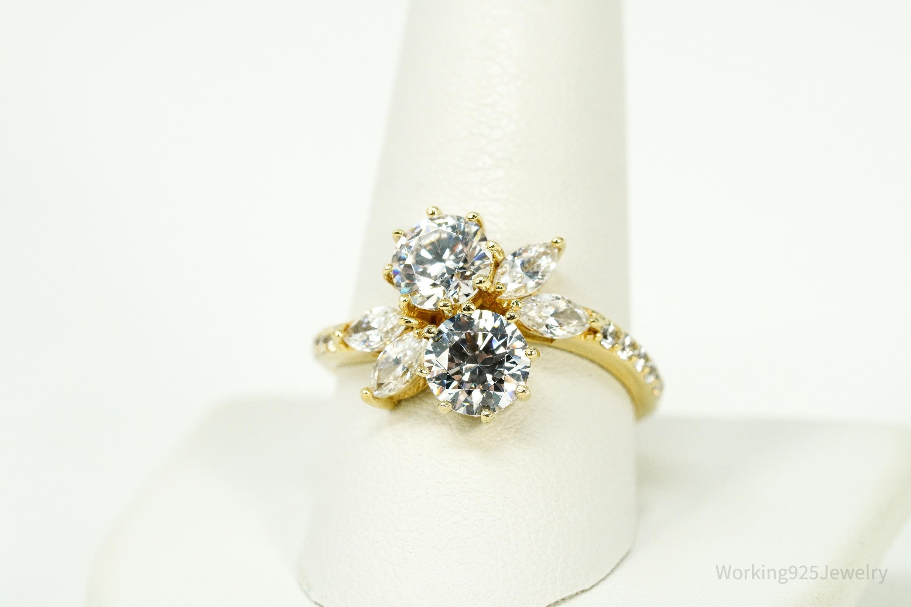 Vintage Jean Dousset Cubic Zirconia Gold Vermeil Sterling Silver Ring - Size 10.25