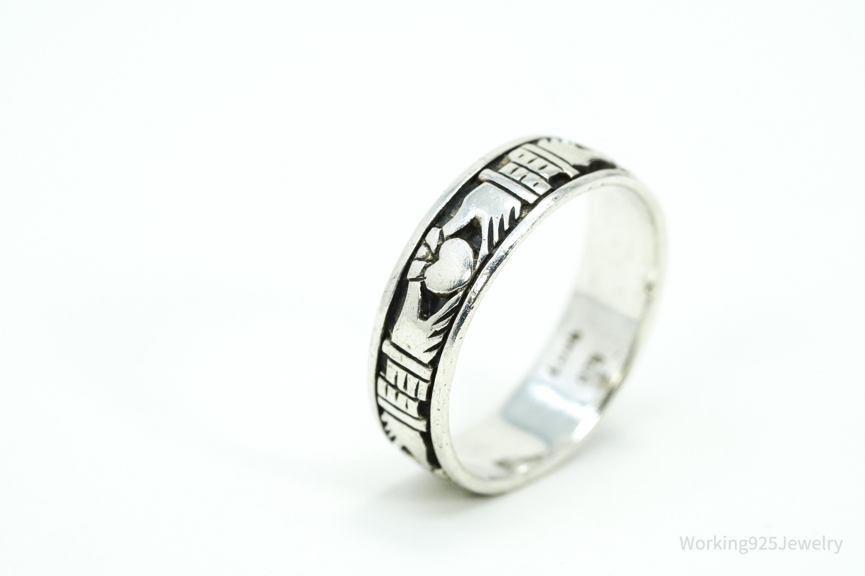 Vintage Claddagh Irish Sterling Silver Band Ring Size 9.5