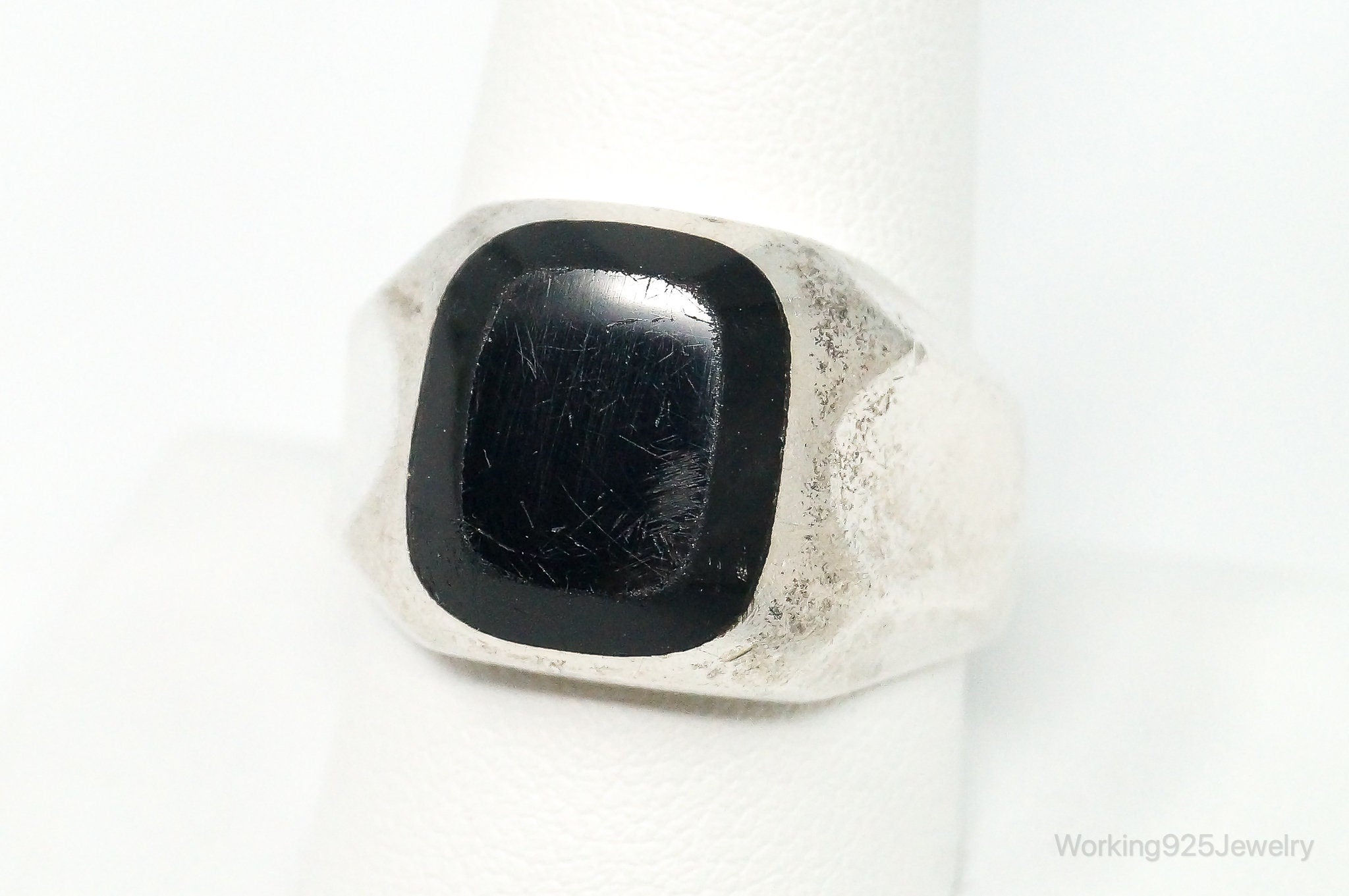 Vintage Mexico Black Onyx Sterling Silver Ring - Size 10.25