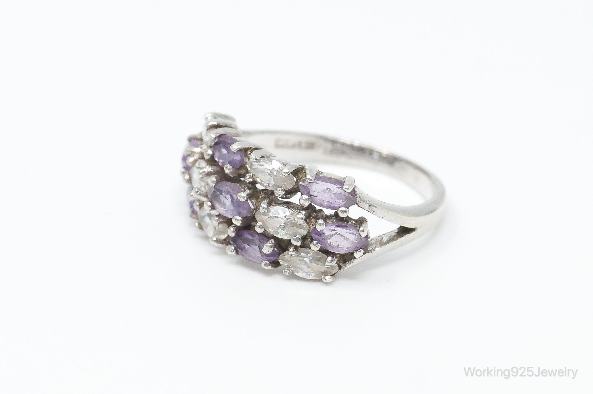 Vintage Amethyst Cubic Zirconia Sterling Silver Ring - SZ 5.75
