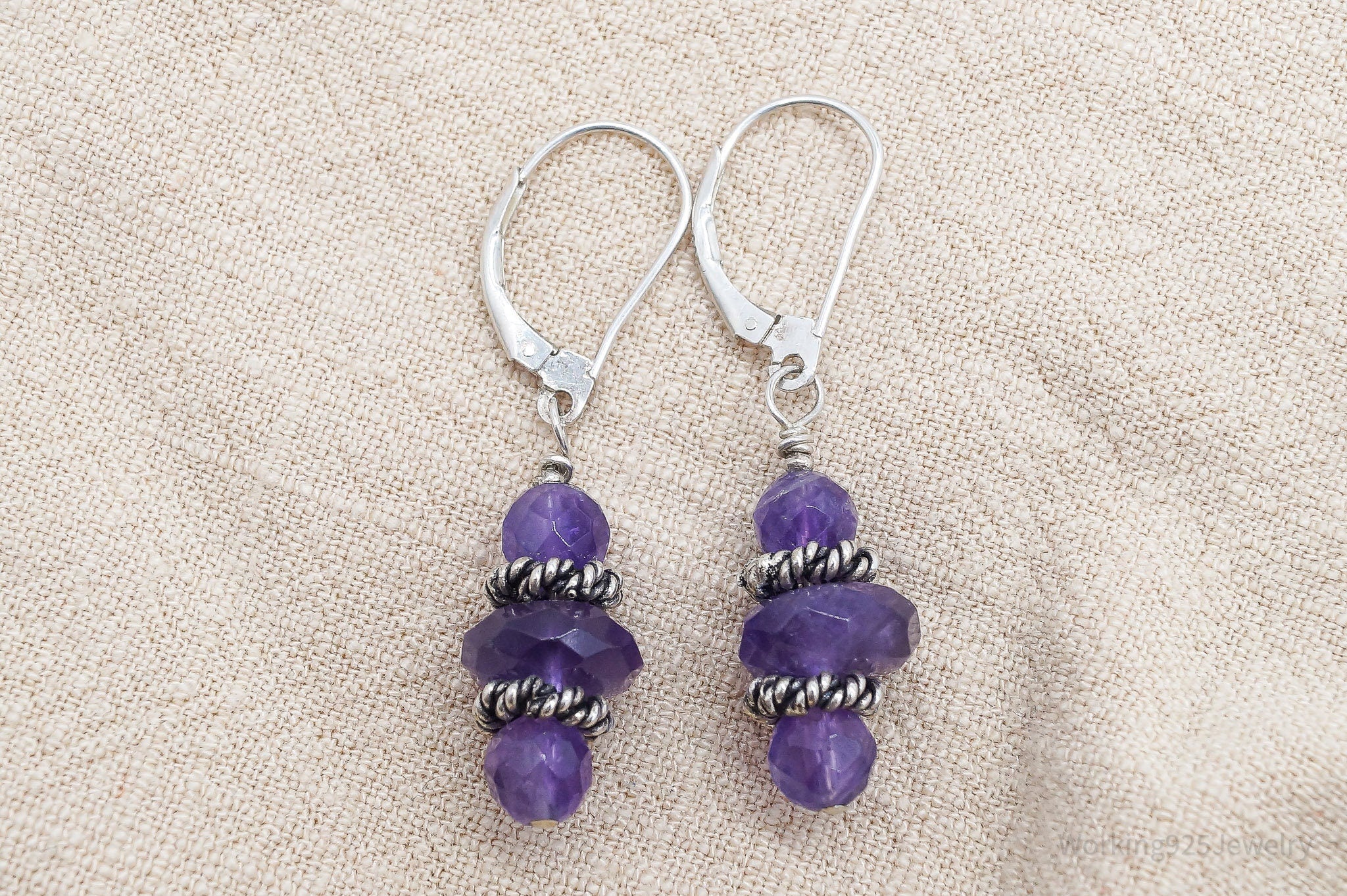 Vintage Amethyst Sterling Silver Dangle Earrings