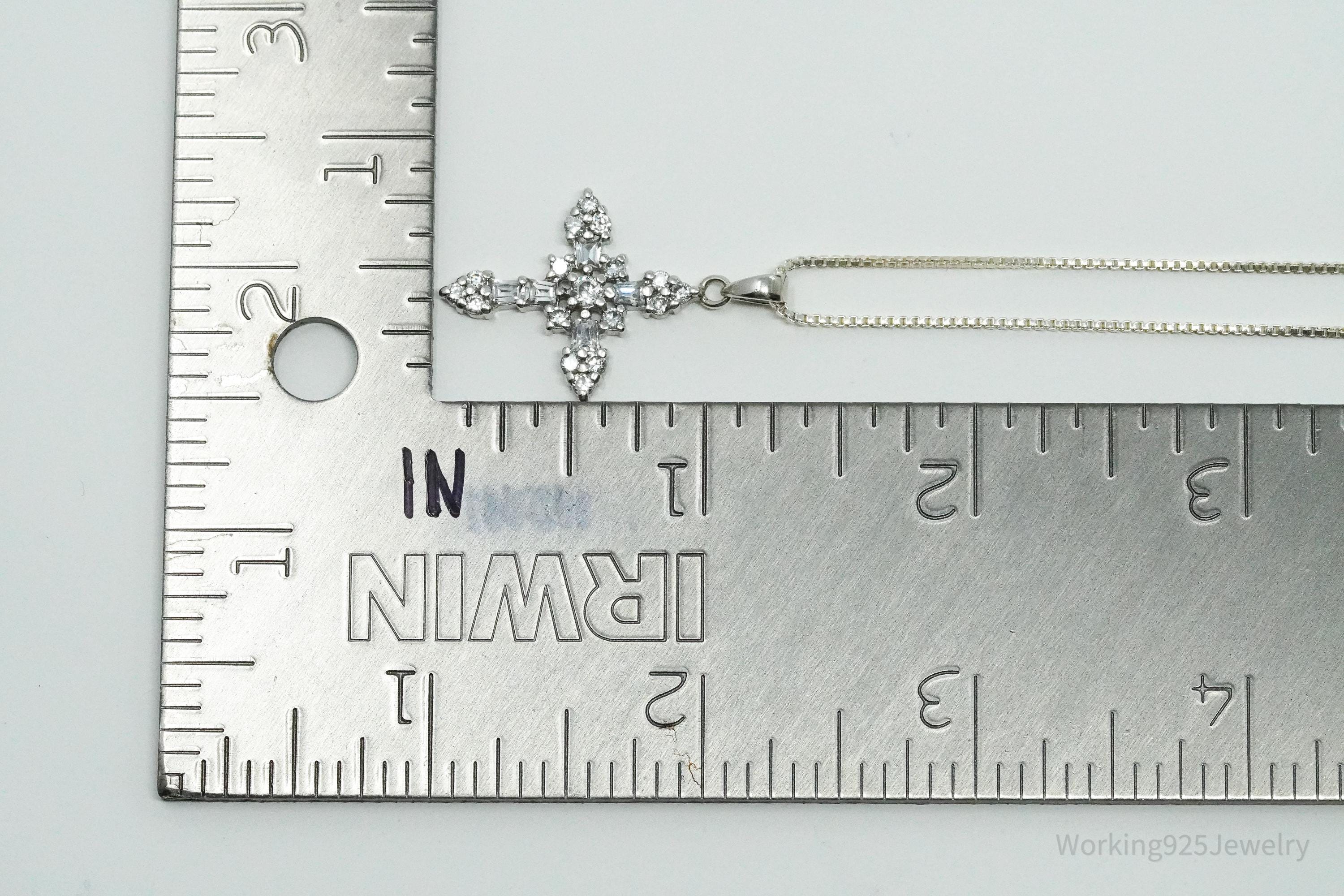 Vintage Cubic Zirconia Cross Sterling Silver Necklace 18"