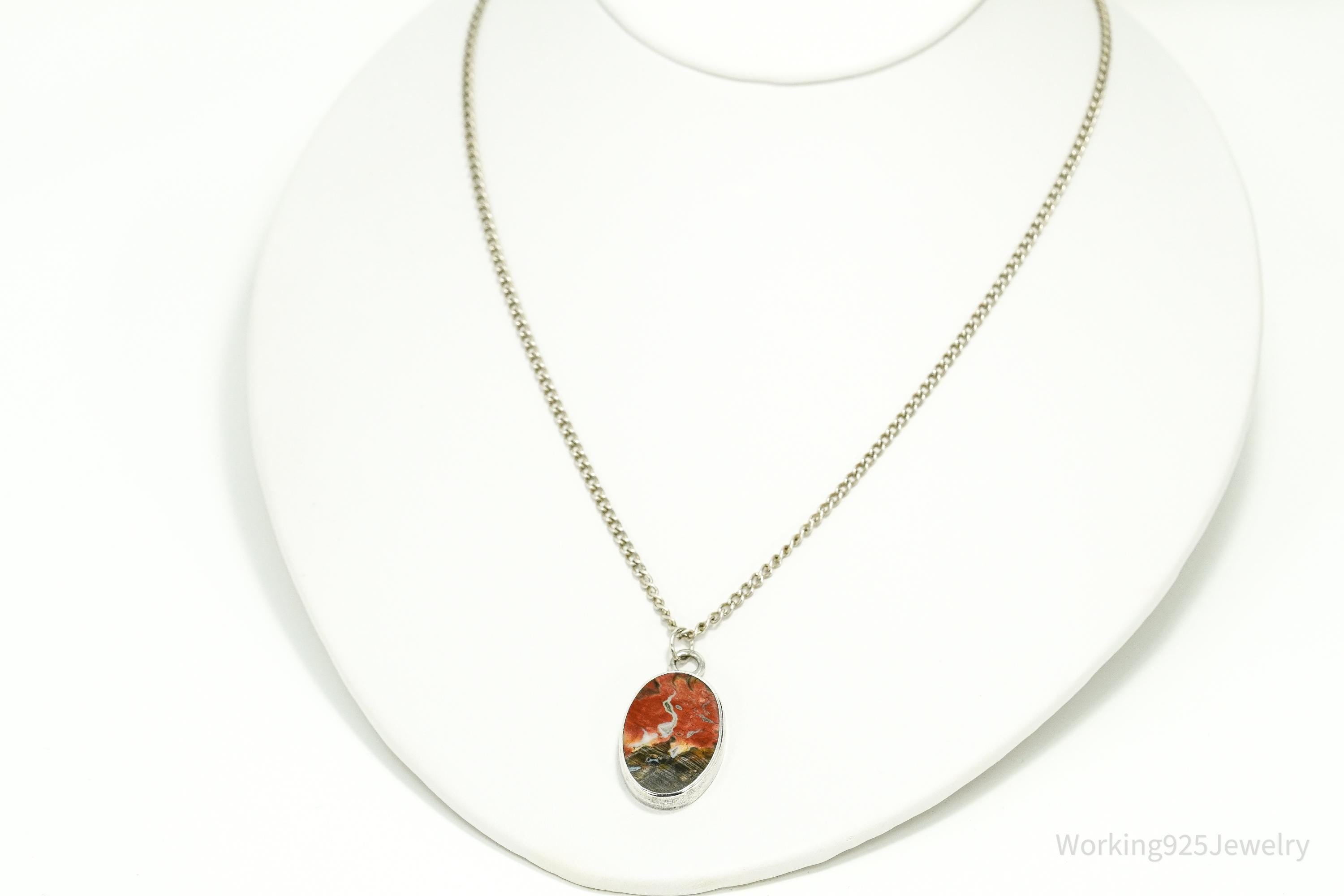 Vintage Agate Sterling Silver Necklace 18"