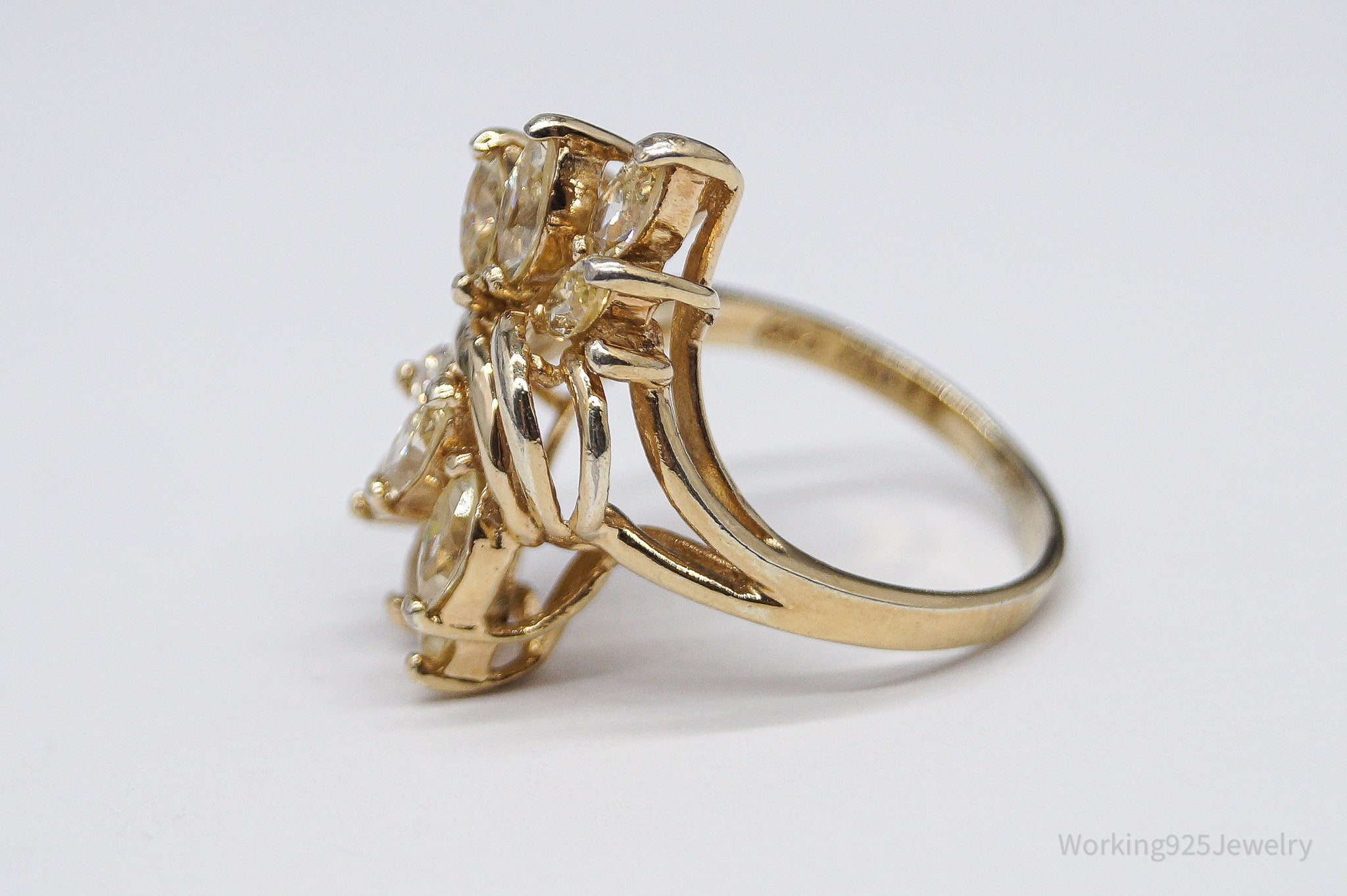 Vintage PAJ Yellow Cubic Zirconia Gold Vermeil Sterling Silver Ring Size 8.25