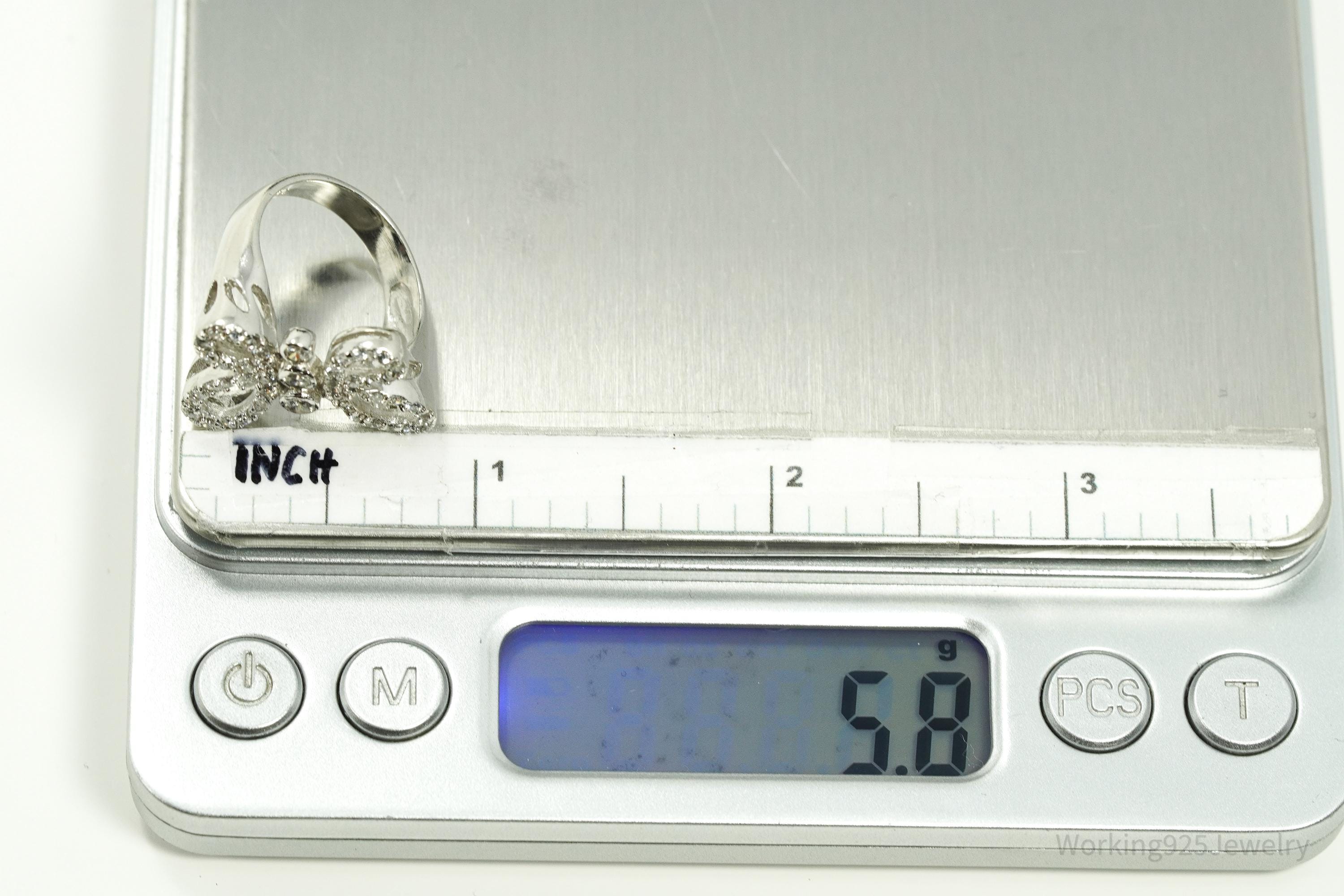 Vintage Cubic Zirconia Butterfly Sterling Silver Ring - Size 6.25