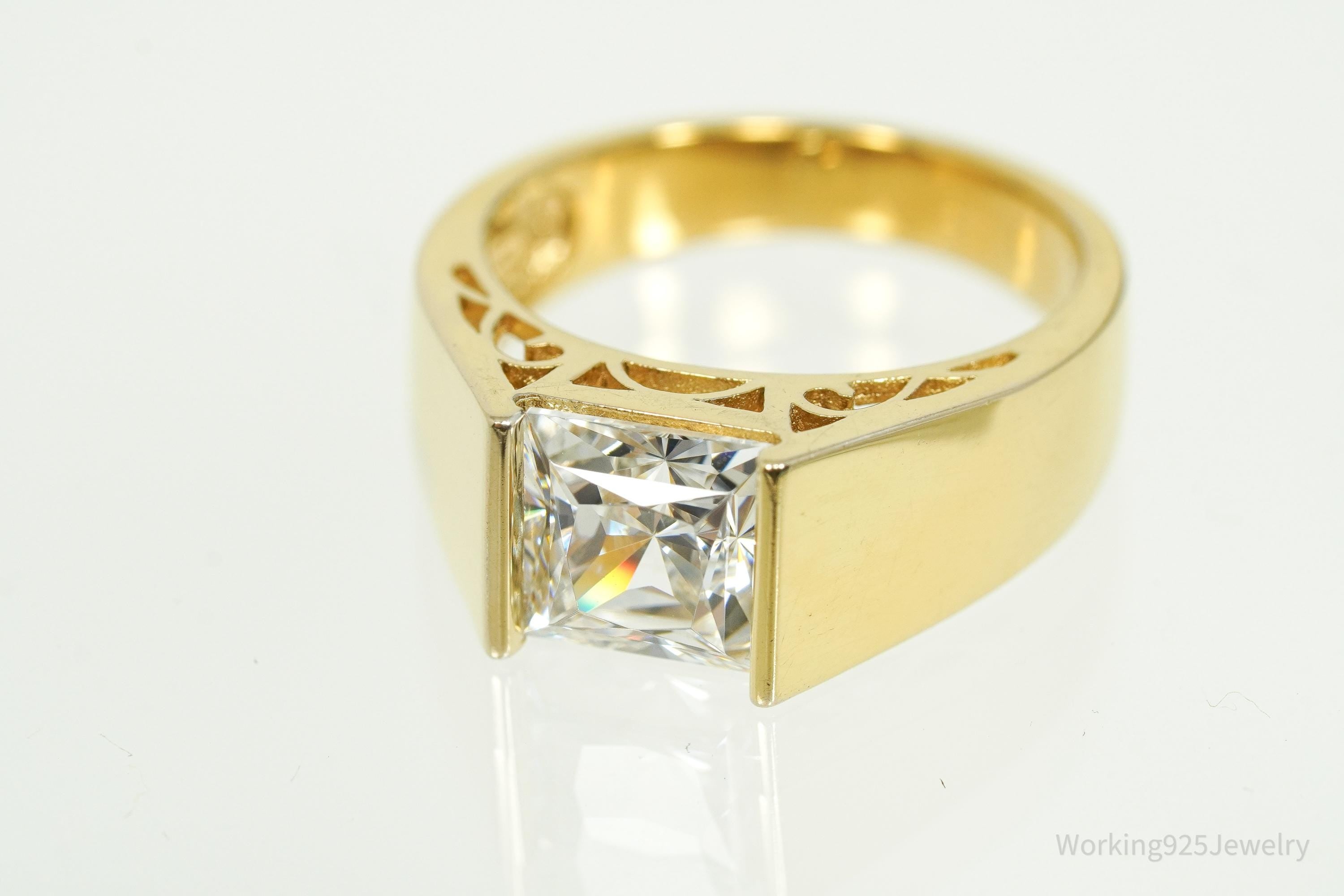 Vintage Gold Vermeil Cubic Zirconia Sterling Silver Ring - Size 7