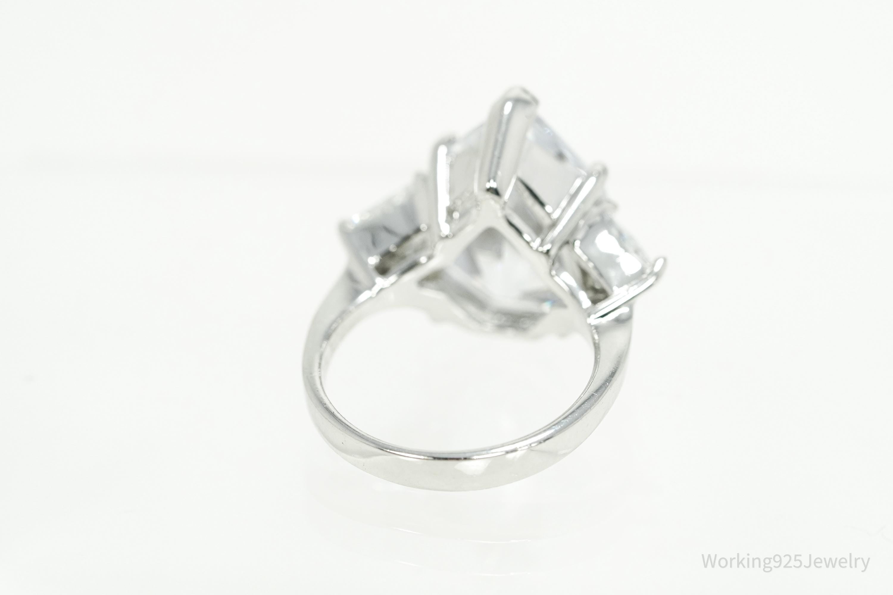 Designer PJM Large Cubic Zirconia Sterling Silver Ring - Size 6