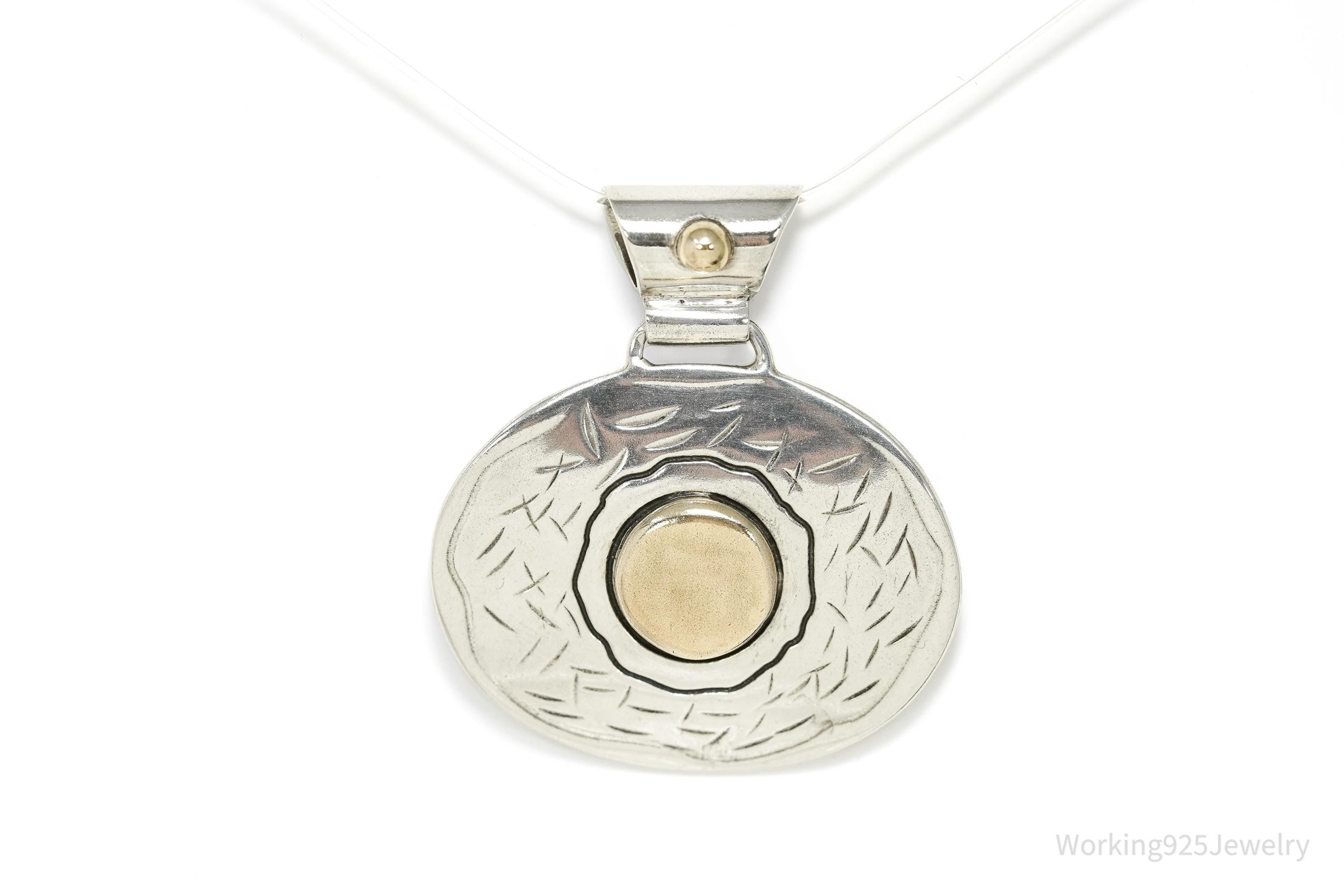 Large Vintage ATI Mexico Two Tone Sterling Silver Necklace Pendant 1.75"