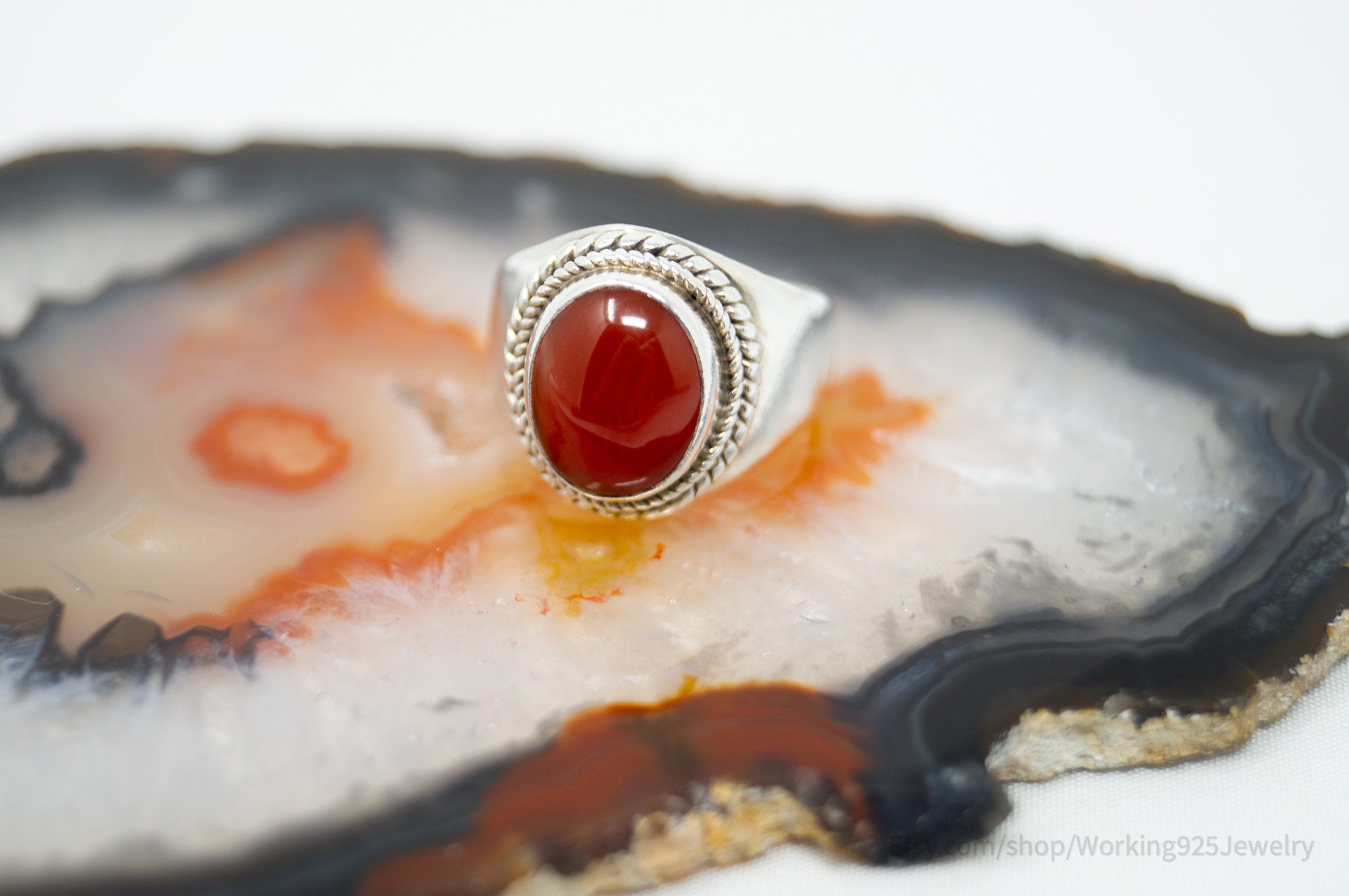 Vintage Western Style Carnelian Sterling Silver Ring - Size 3.5