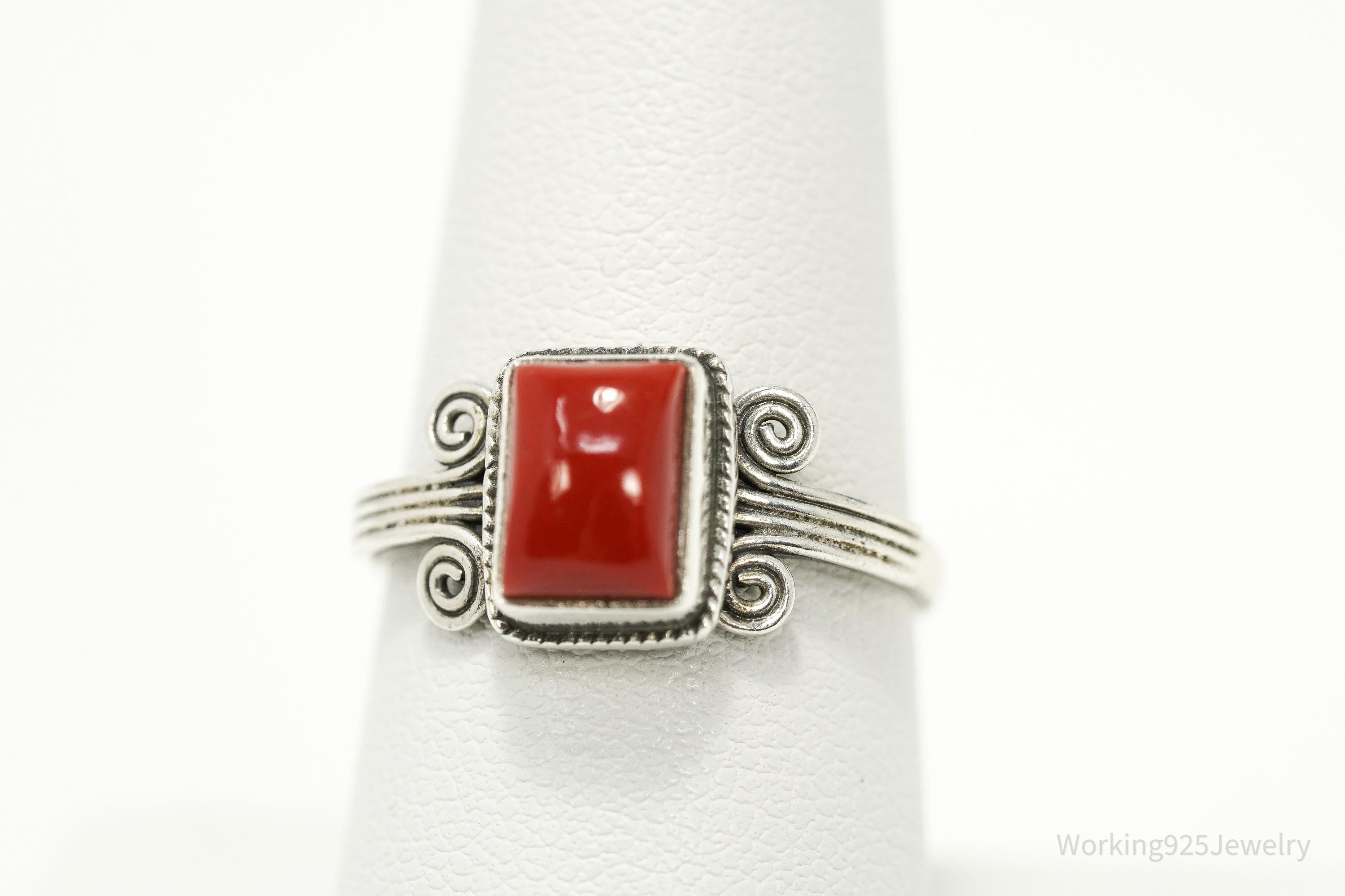 Vintage Coral Sterling Silver Ring - Size 7.75