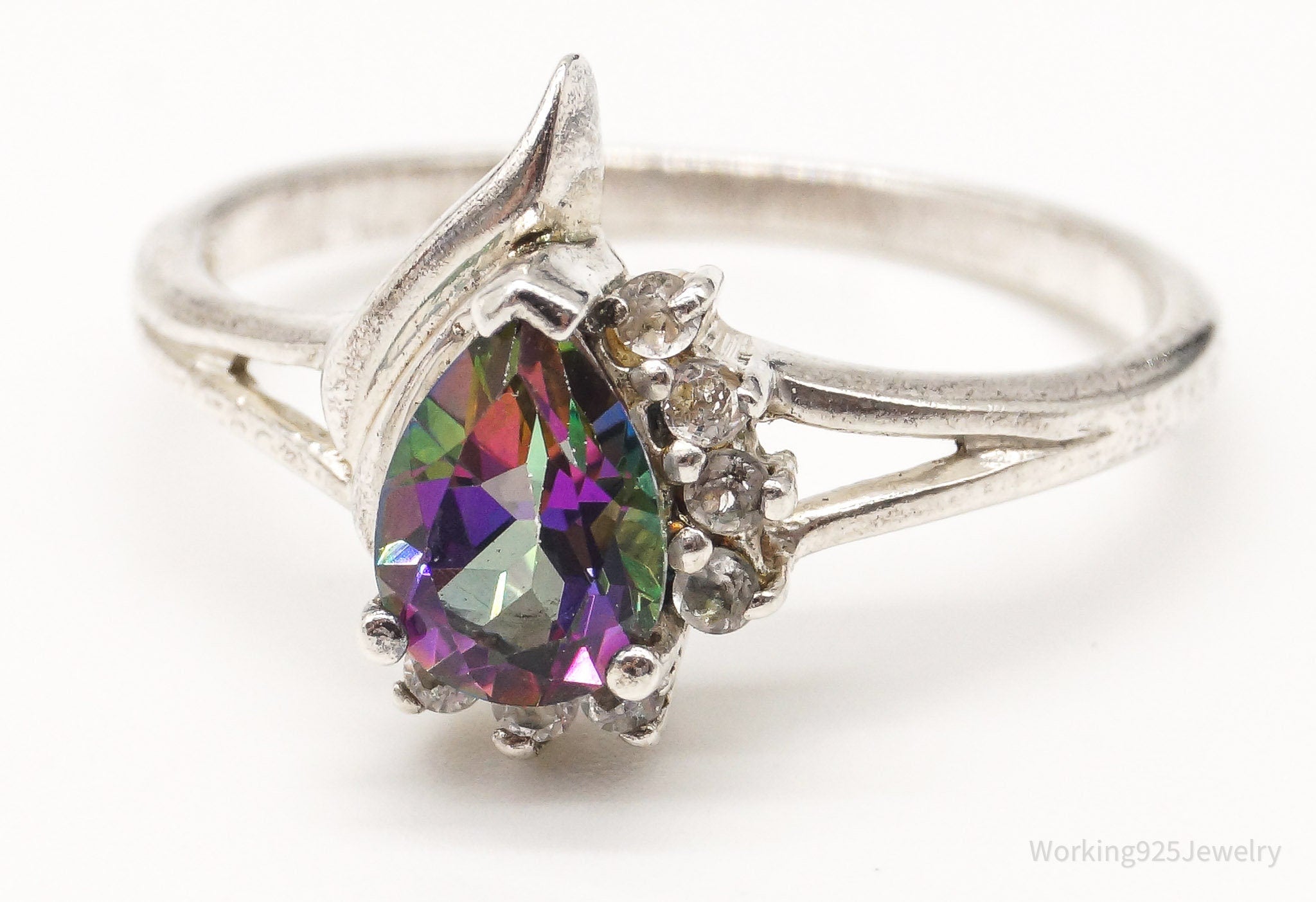 Vintage Mystic Topaz Cubic Zirconia Sterling Silver Ring - Size 7