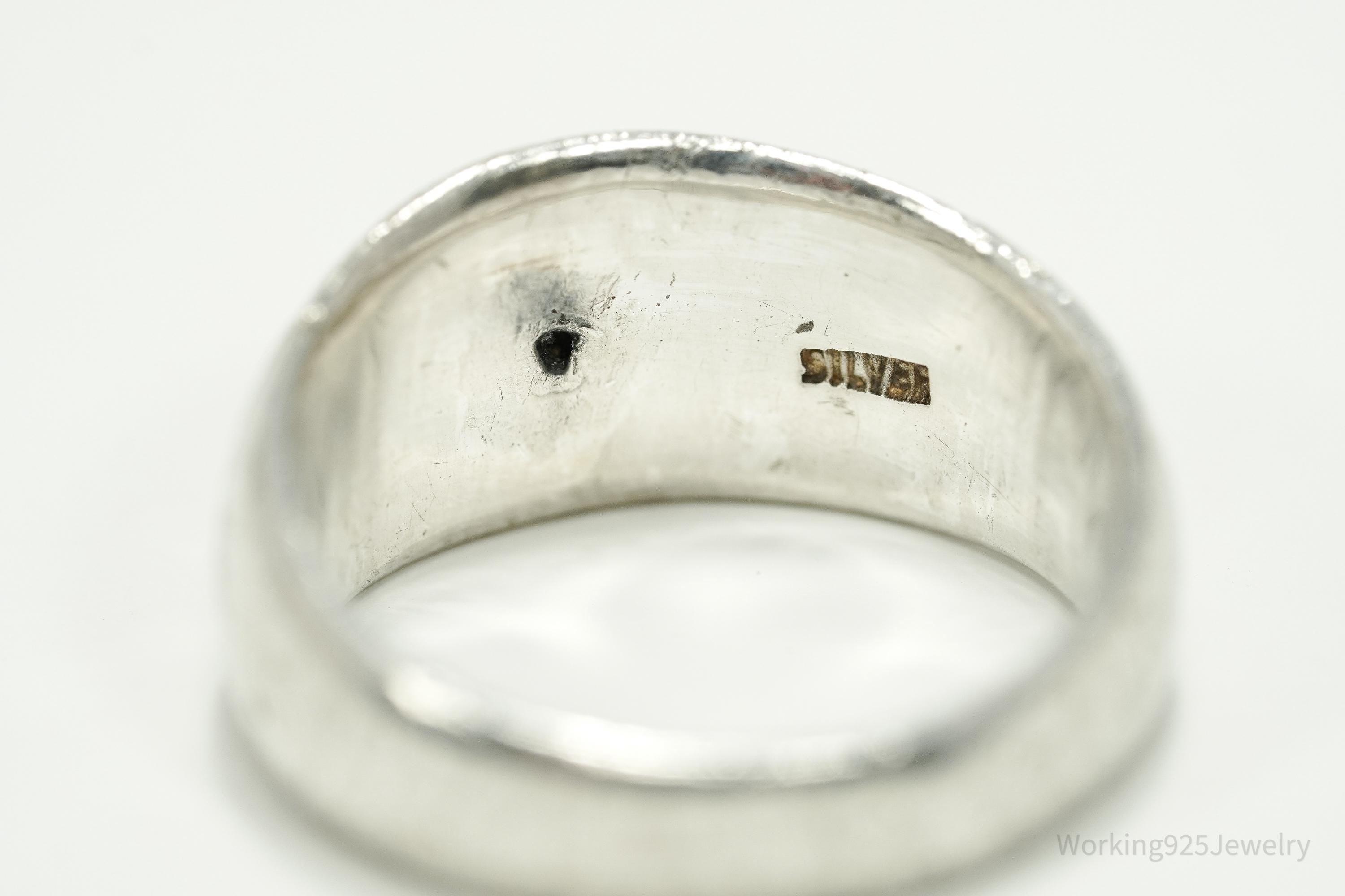 Antique Vintage Tigers Eye Gold Wash Silver Ring - Size 8.75