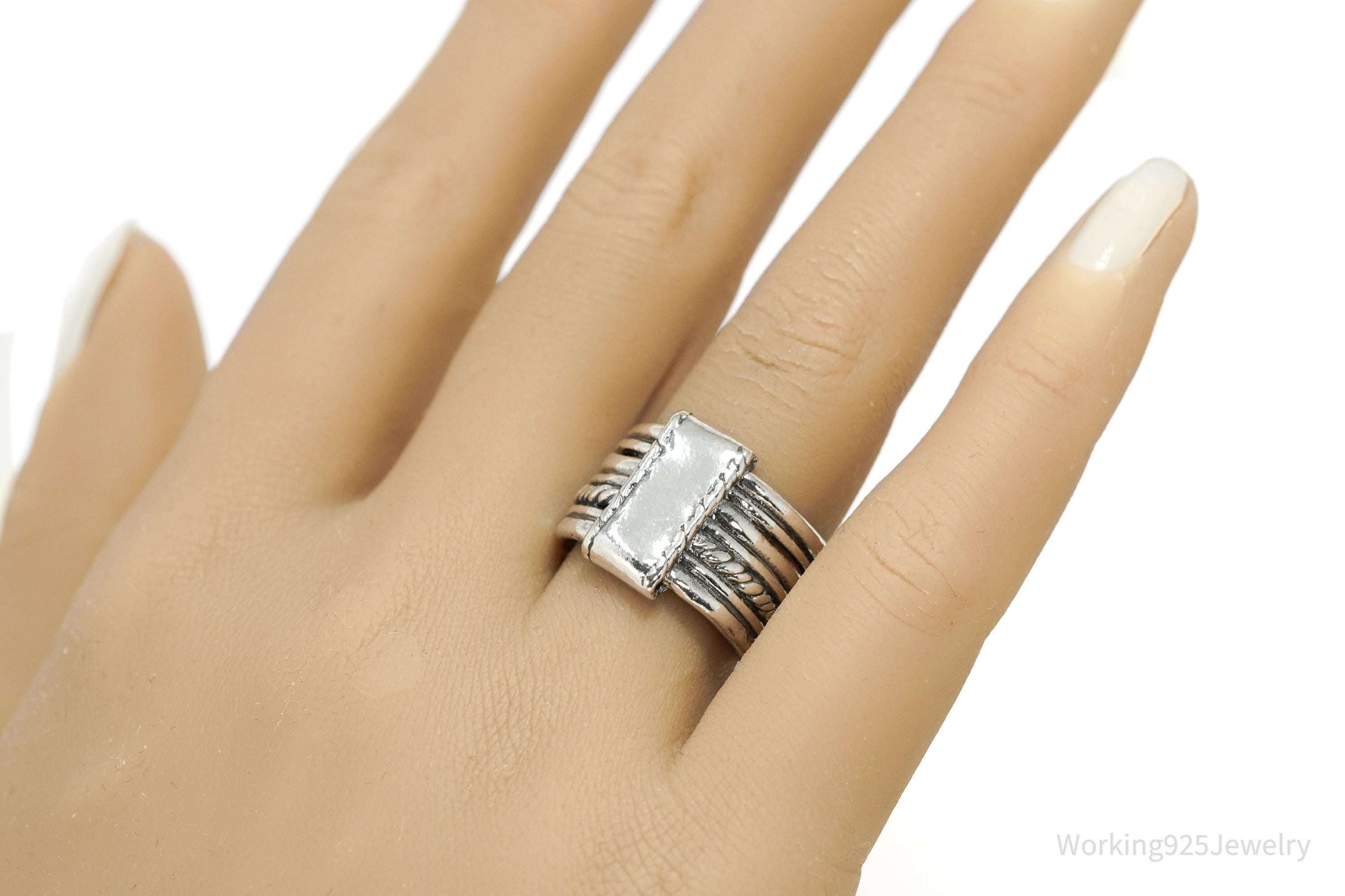 Vintage Designer Paz PZ Israel Sterling Silver Band Ring - Size 7.75