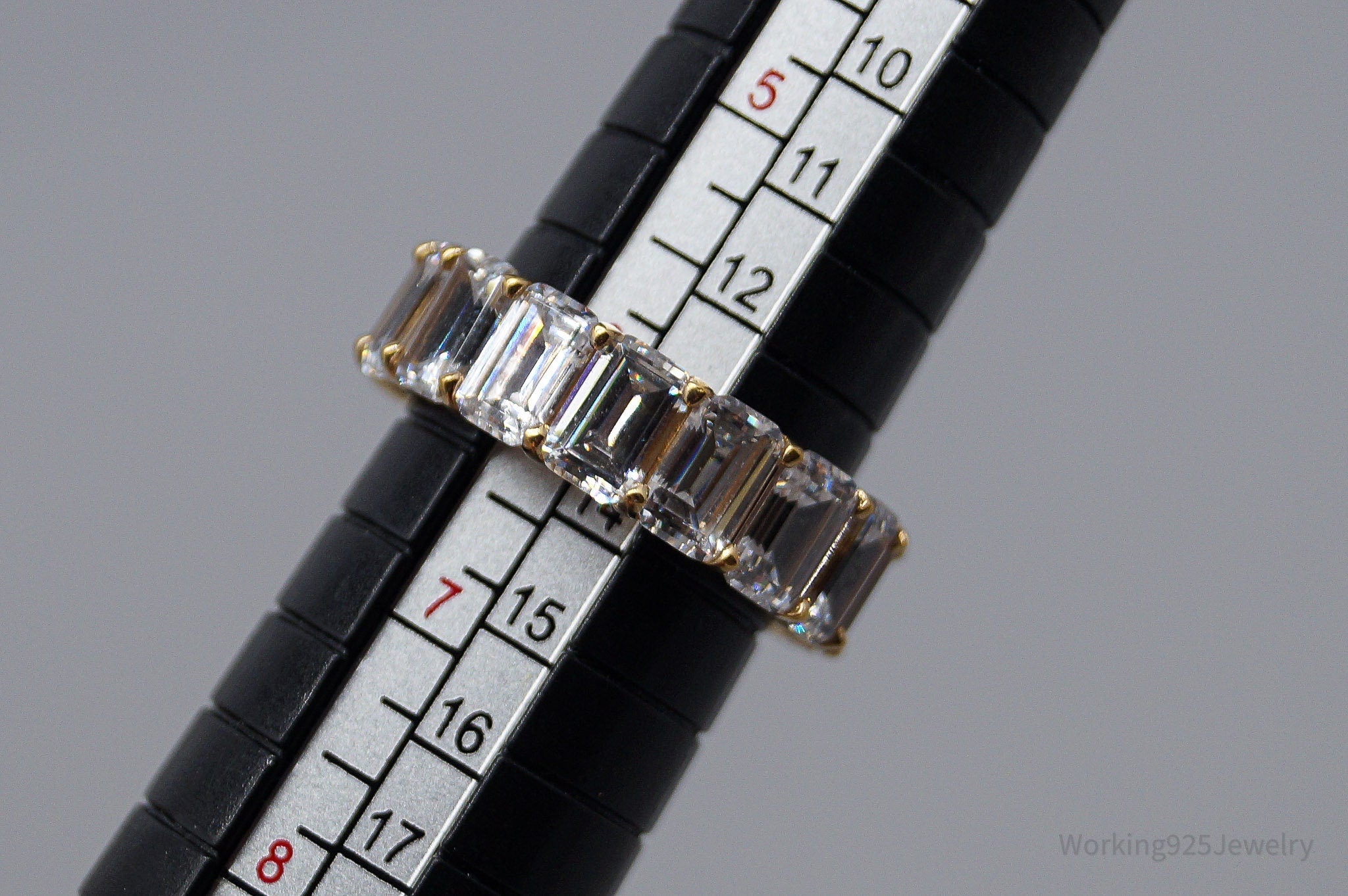 Vintage Cubic Zirconia Platinum Clad Gold Vermeil Sterling Silver Ring - Size 6.25