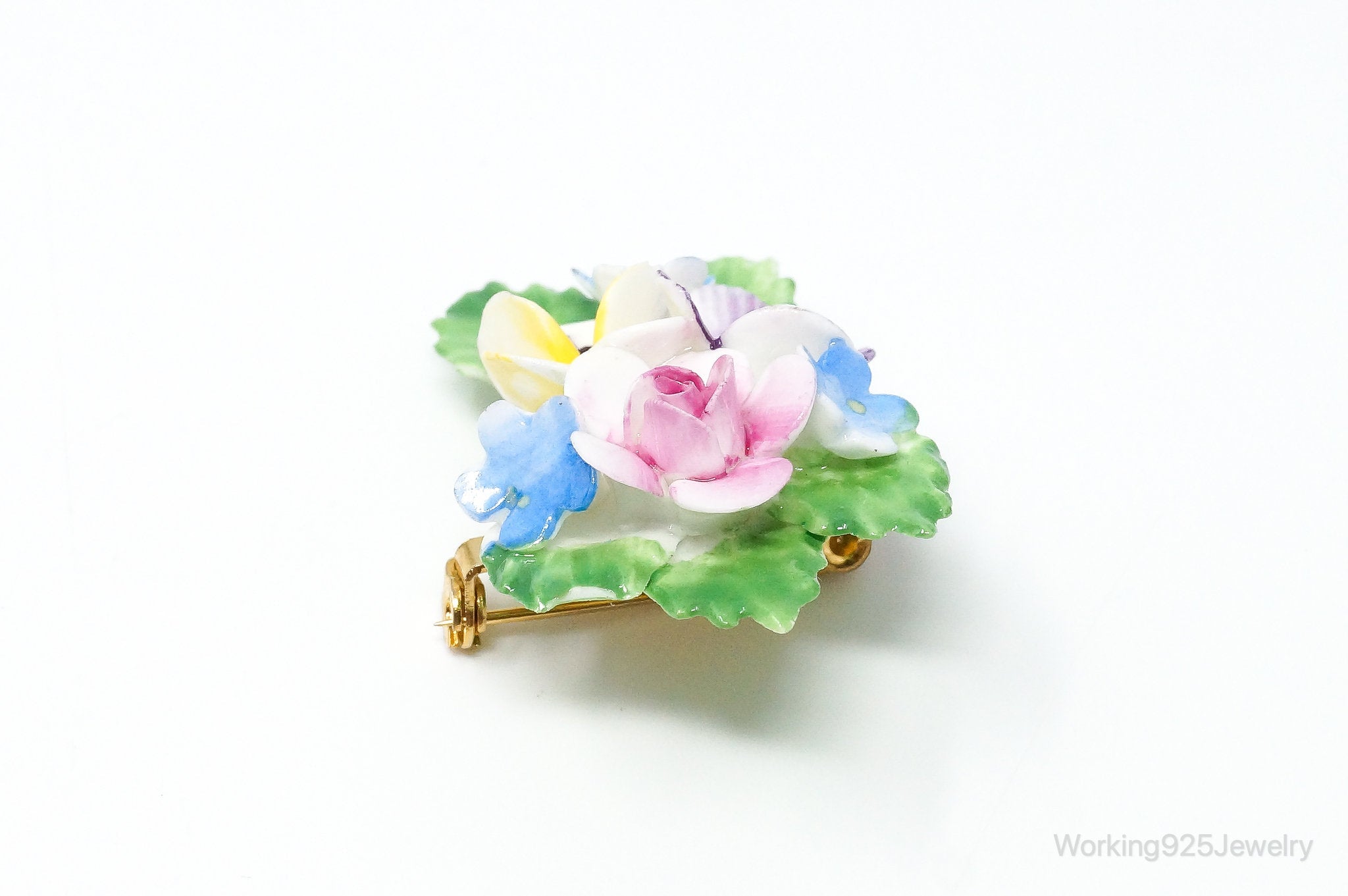 Vintage Porcelain Flowers Made In England Pin Brooch