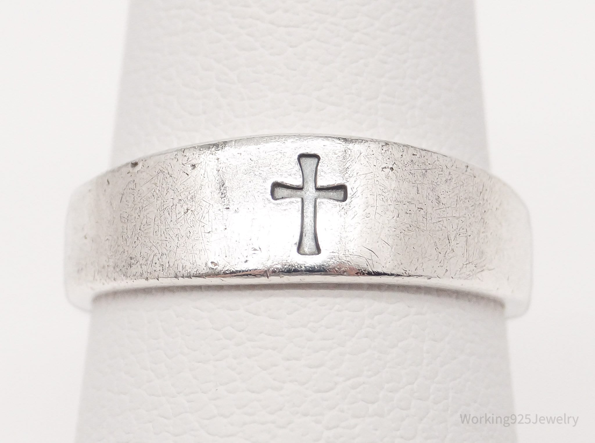 Rare Vintage James Avery Retired Sterling Silver Cross Band Ring - Size 5.5