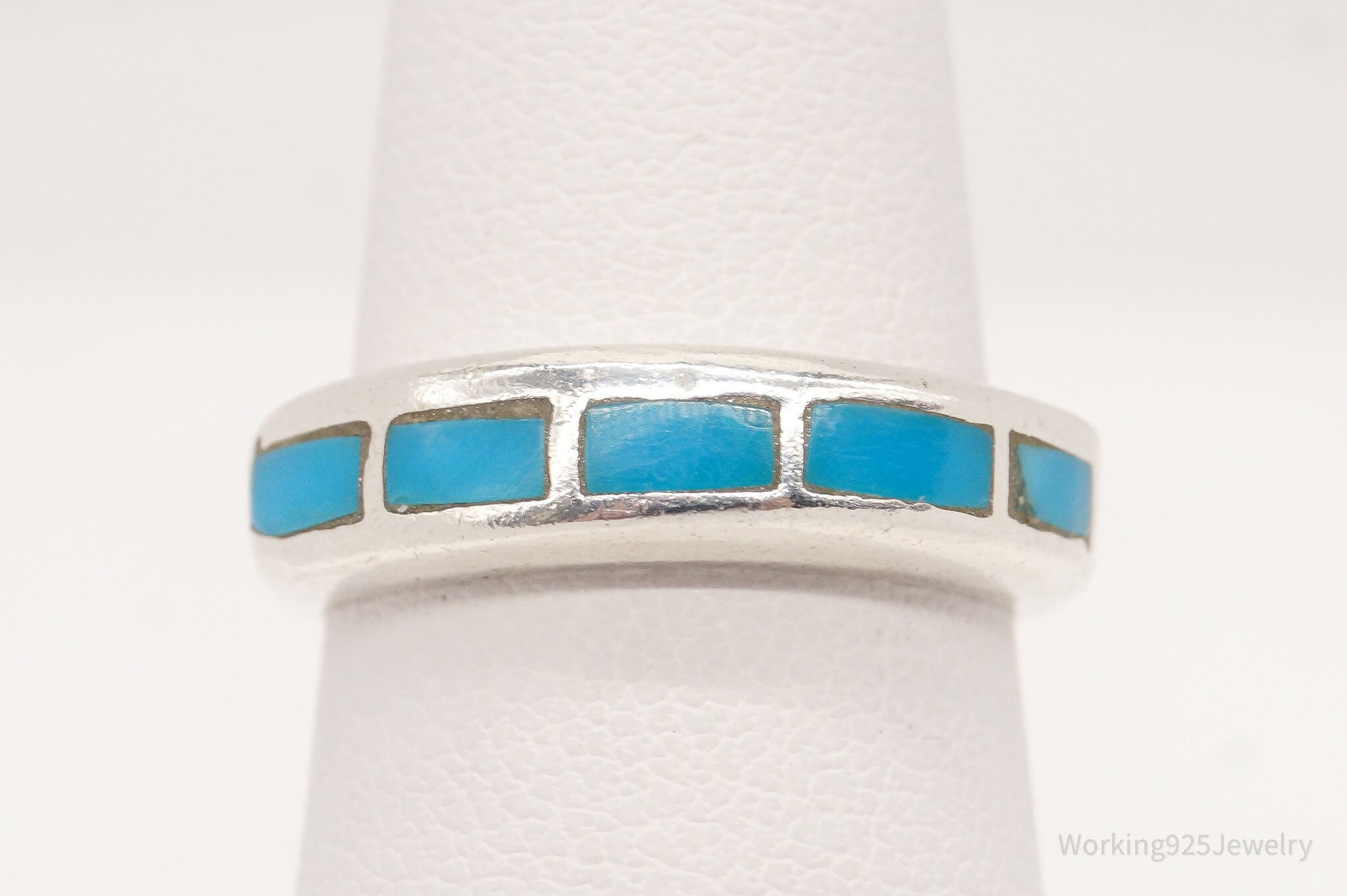 Vintage Native American Turquoise Unsigned Silver Ring - Size 5.75