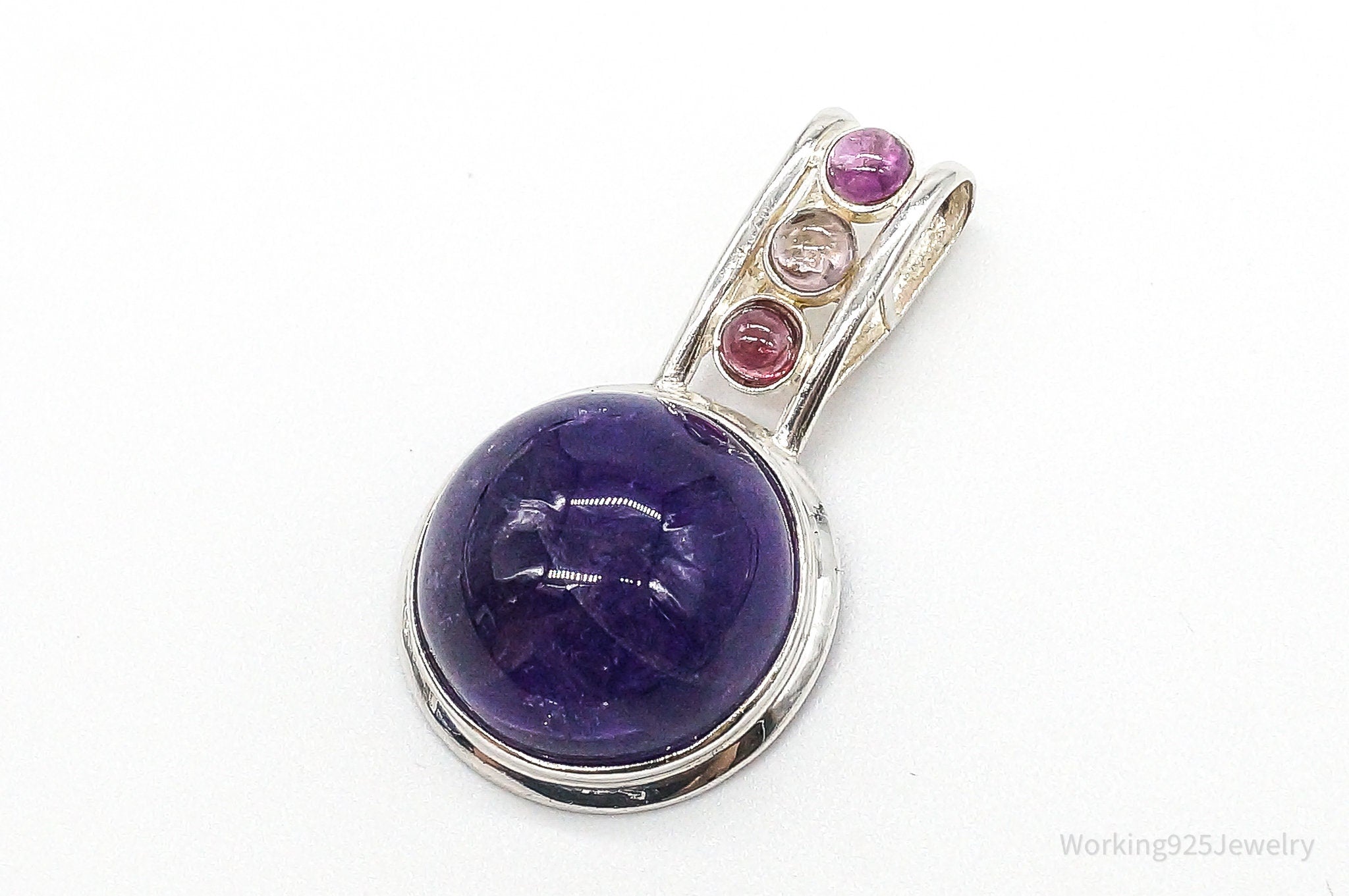 Vintage Large Purple Amethyst Multi Gem Sterling Silver Pendant