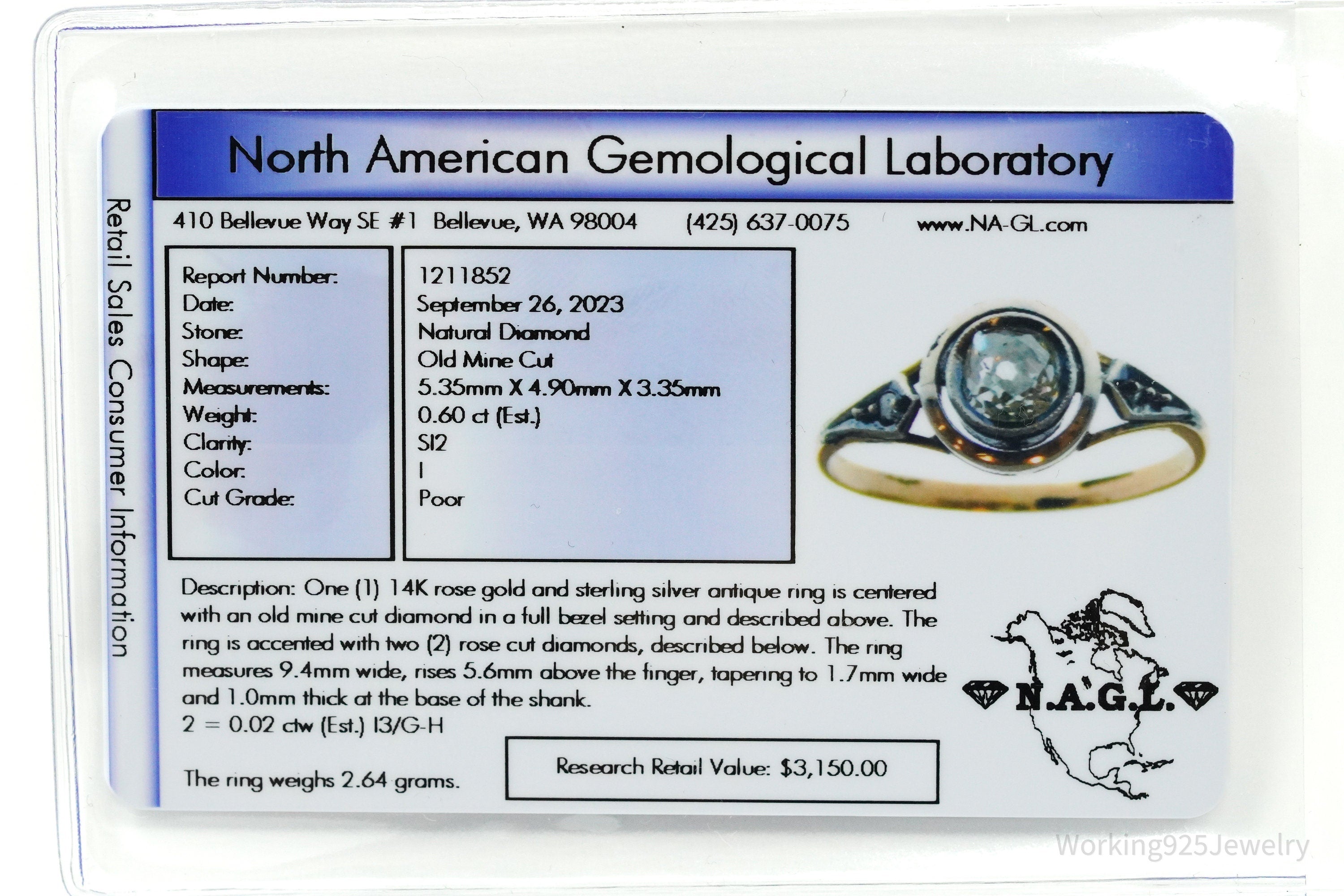 Antique 14K Rose Gold, Sterling Silver, & Diamond Ring - Size 9.25