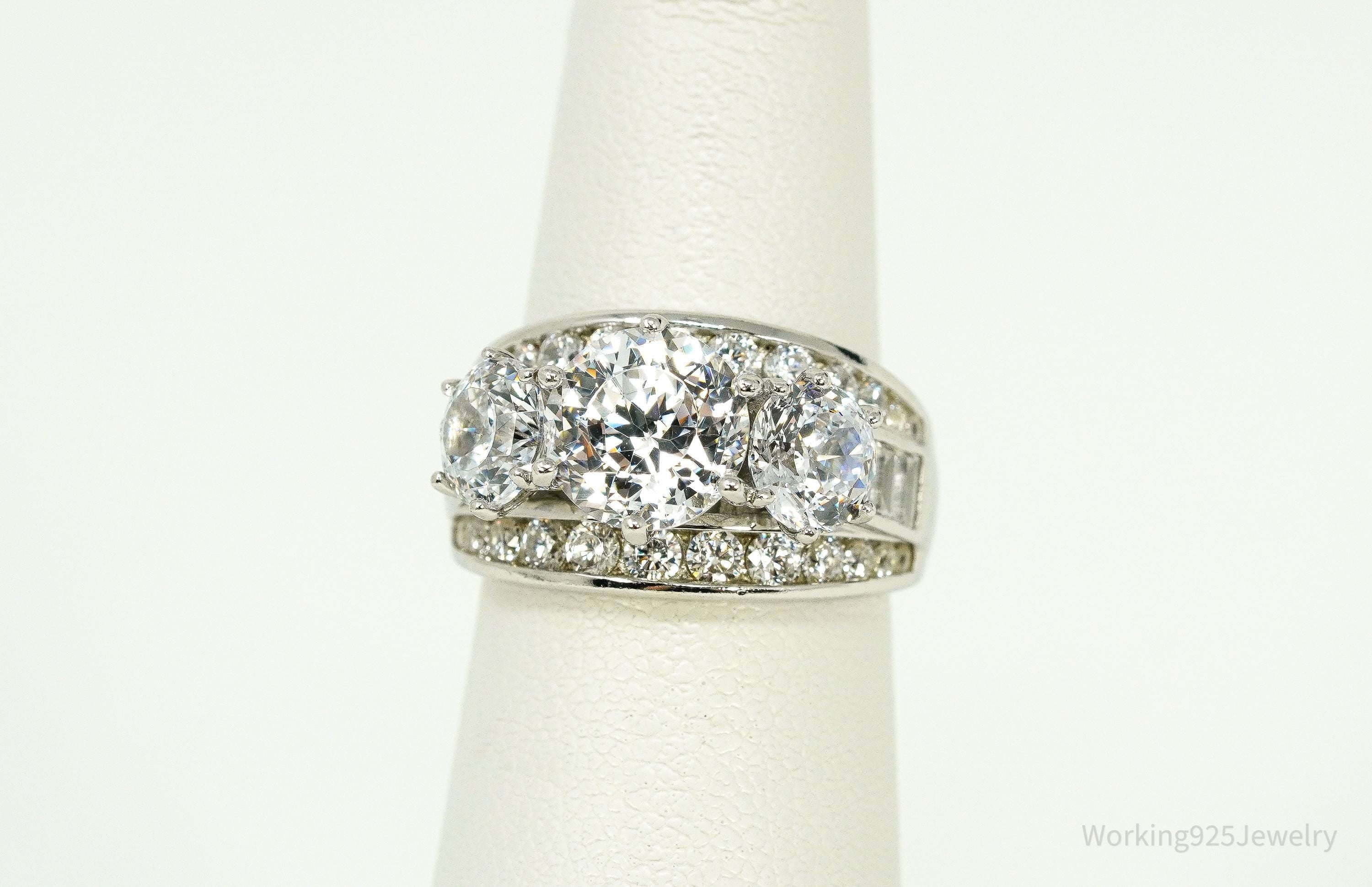 Vintage Large Cubic Zirconia Sterling Silver Ring - Size 5.25