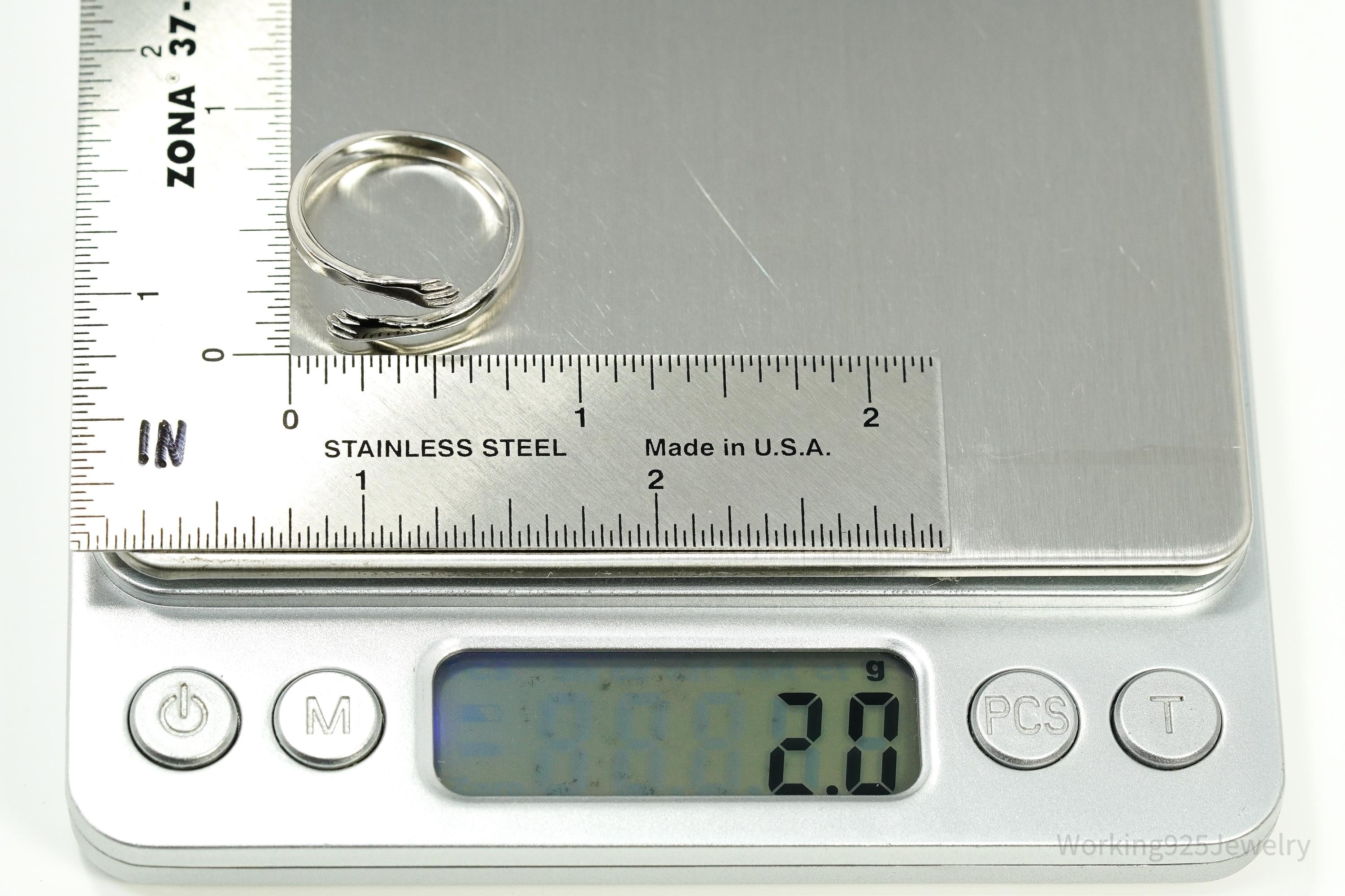 Vintage Hugging Hands Sterling Silver Wrap Ring - Size 8 Adjustable