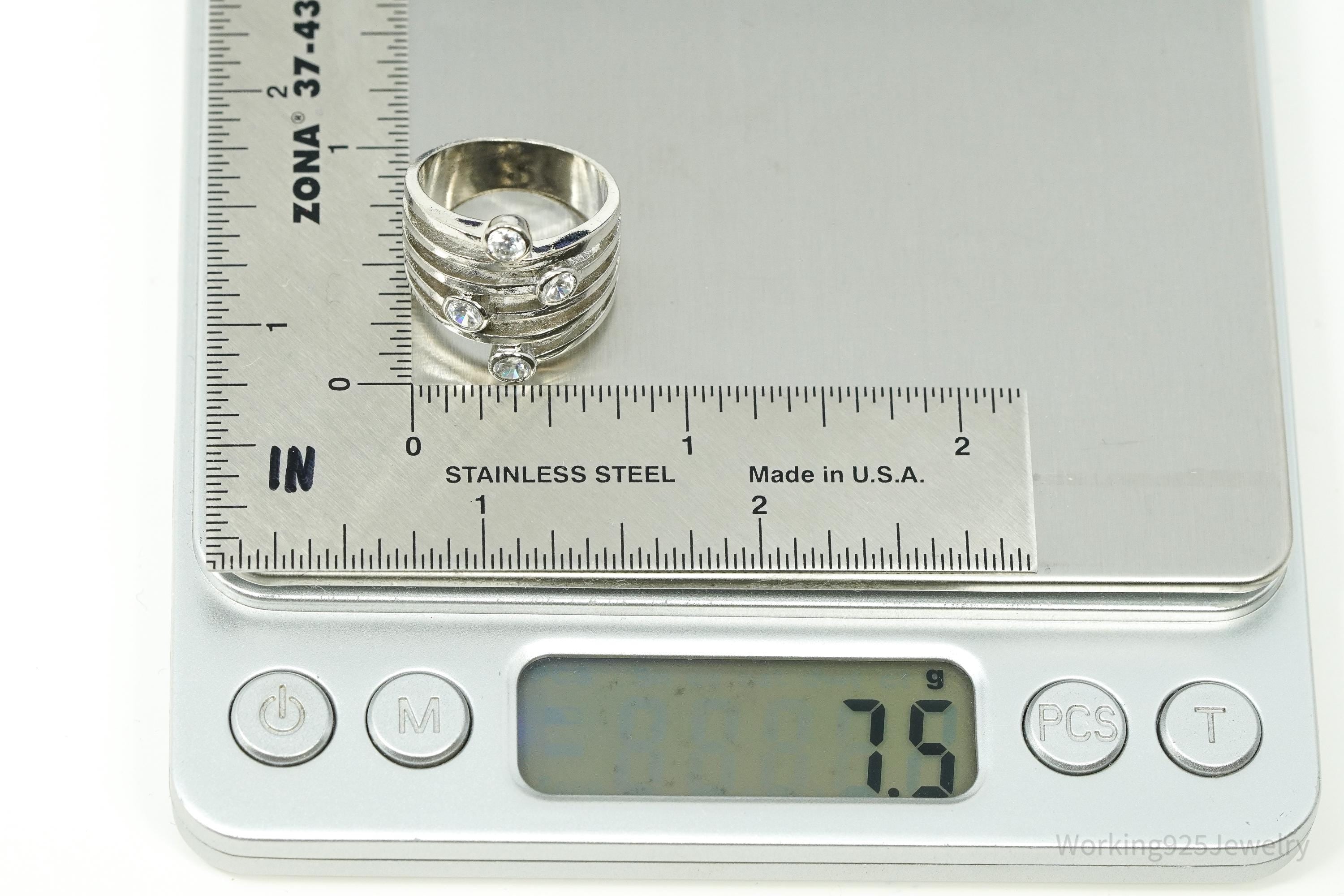 Vintage Cubic Zirconia Sterling Silver Band Ring - Size 6.75