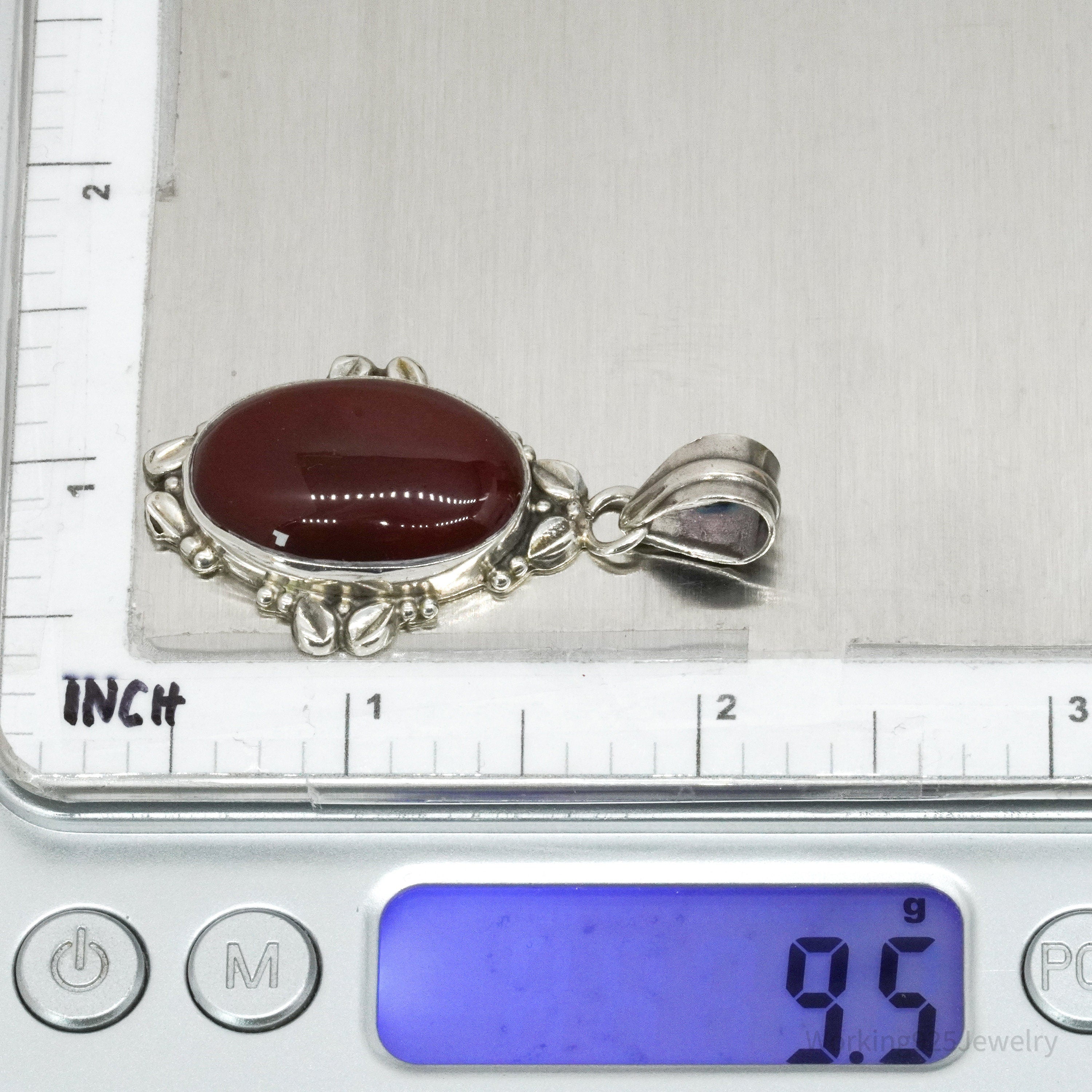 Vintage Large Carnelian Sterling Silver Necklace Pendant