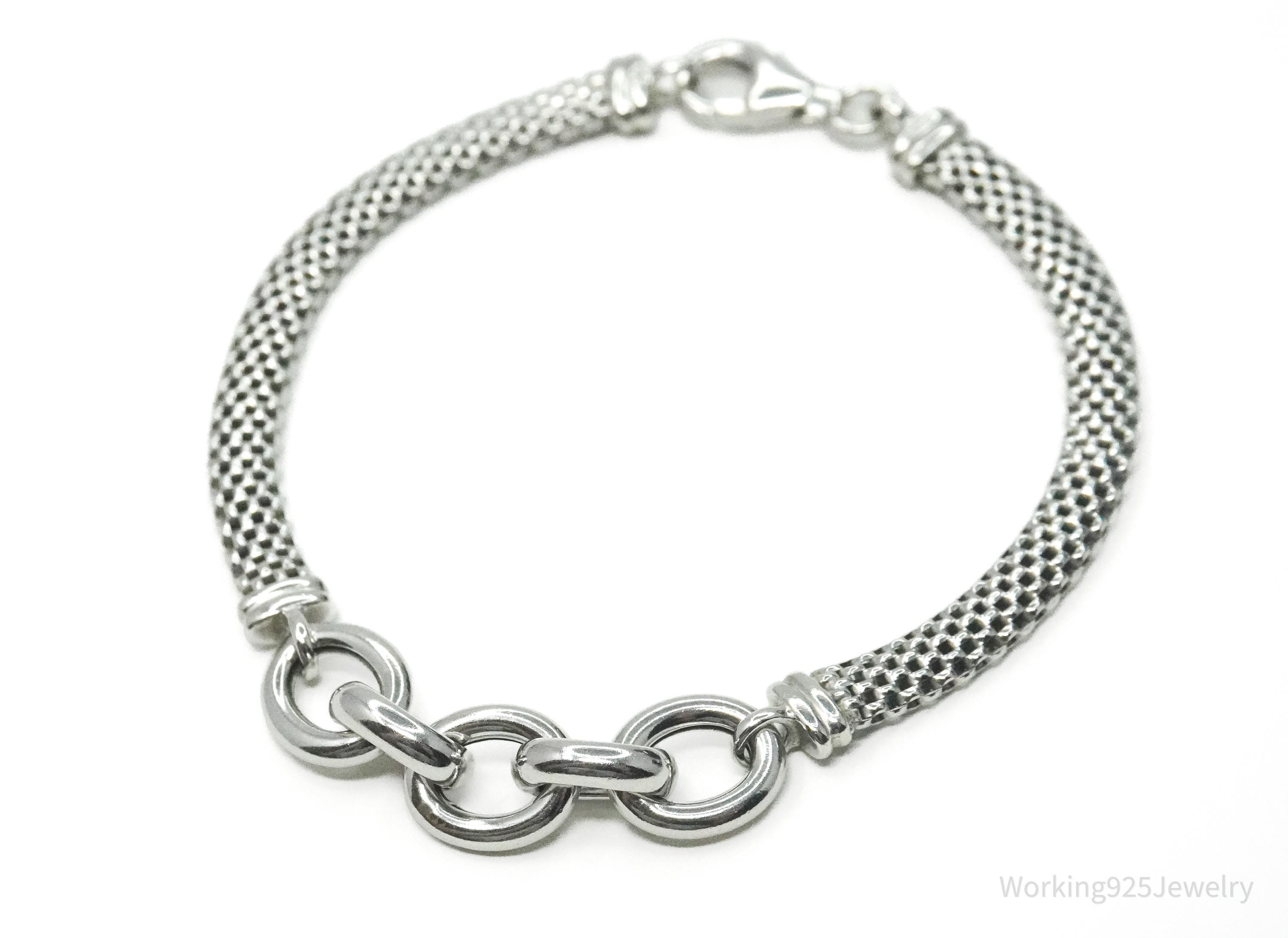 Vintage Italian Mesh Style Sterling Silver Bracelet 7.5"