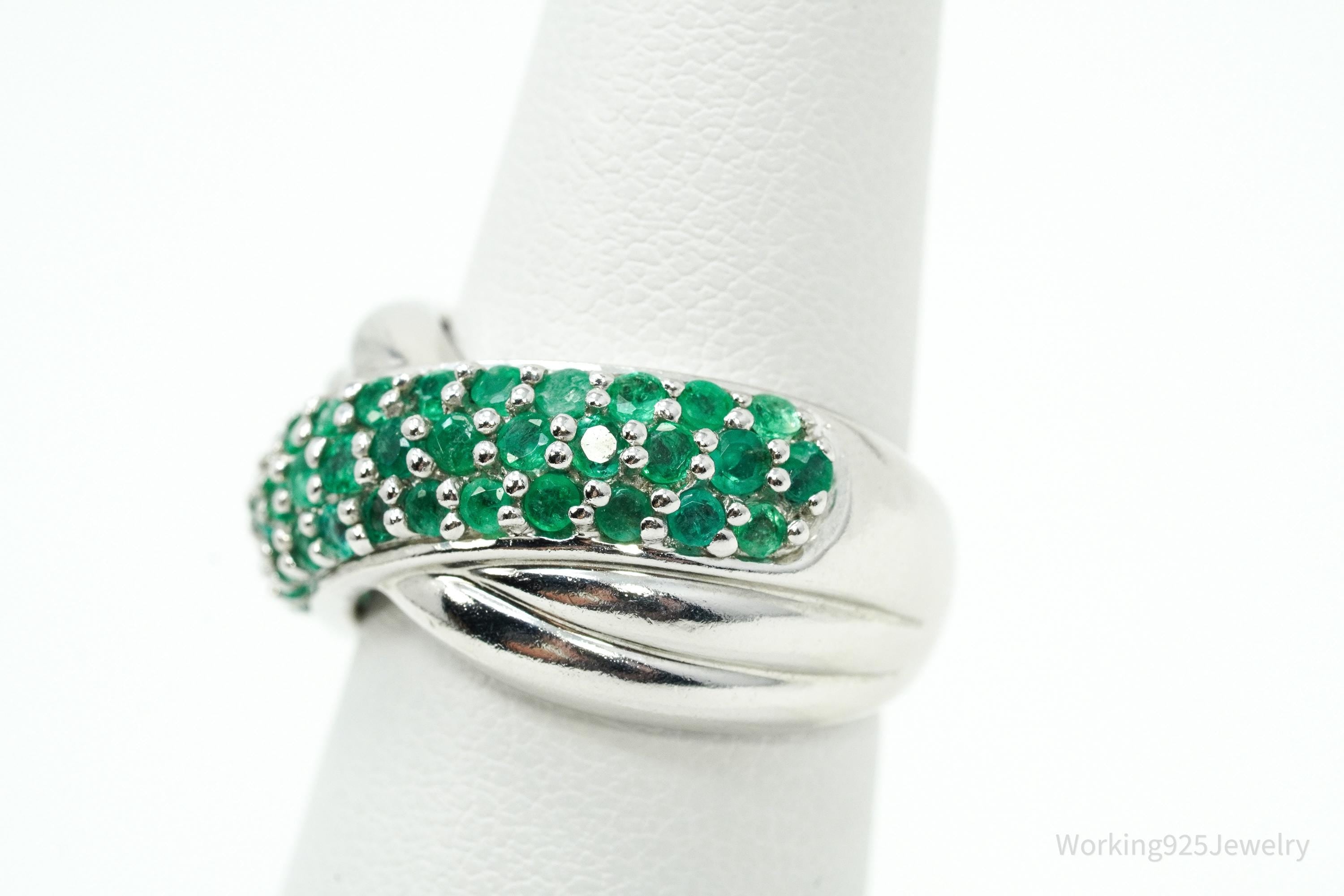 Vintage CNA Emerald Sterling Silver Ring - Size 6