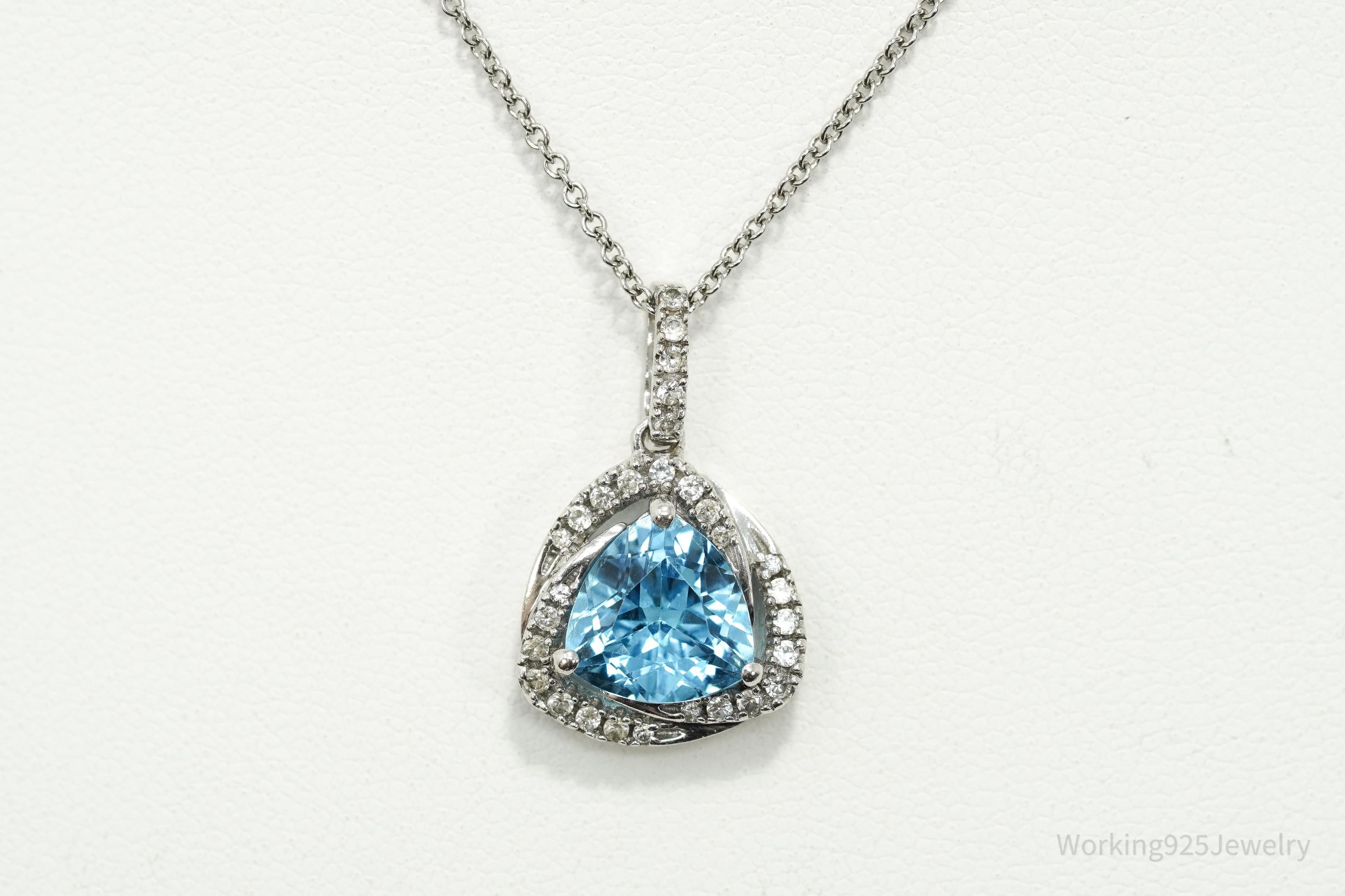 Vintage Blue Topaz & Cubic Zirconia Sterling Silver Necklace 18"