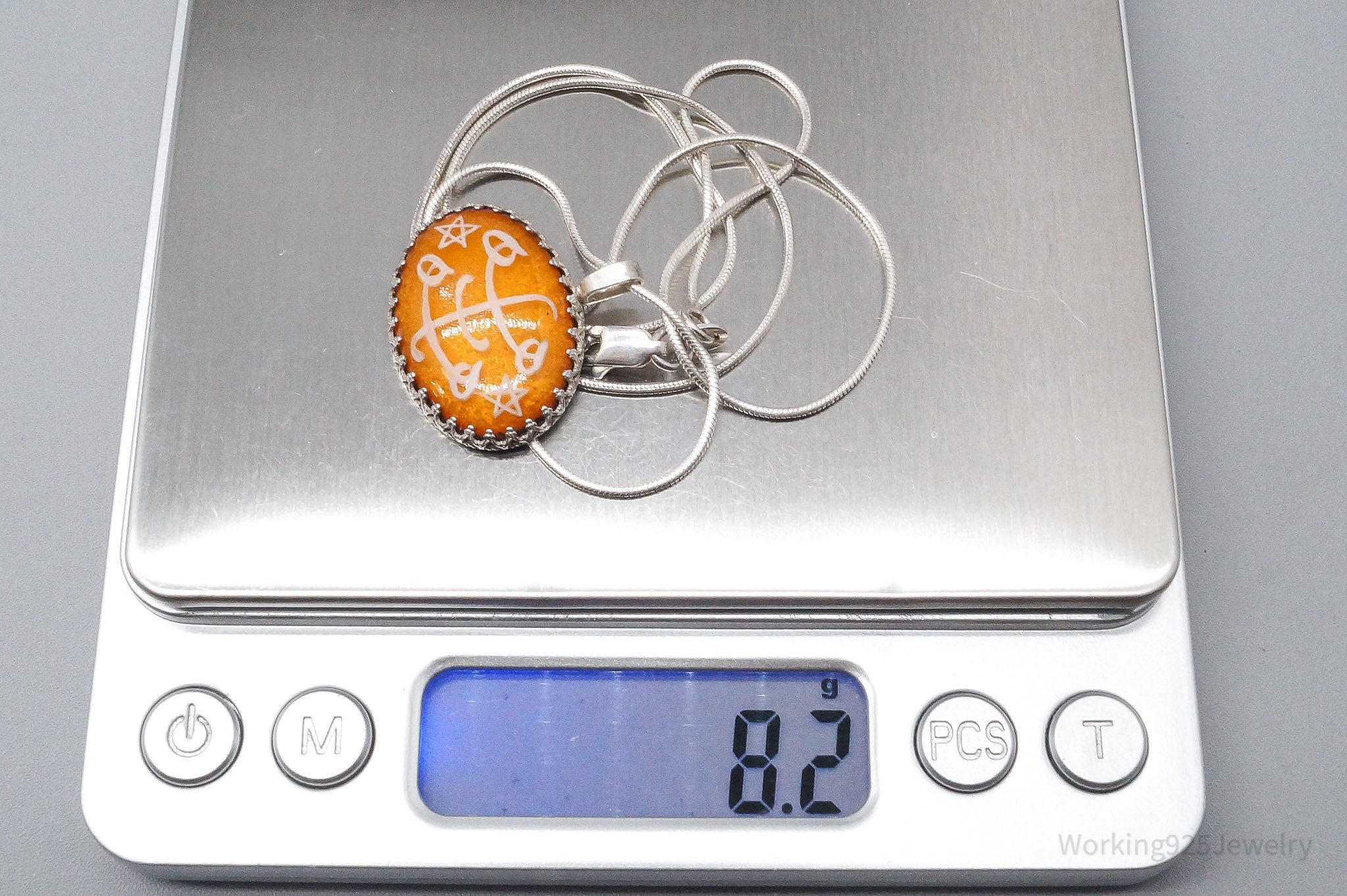 Vintage Glass Sterling Silver Necklace 20"